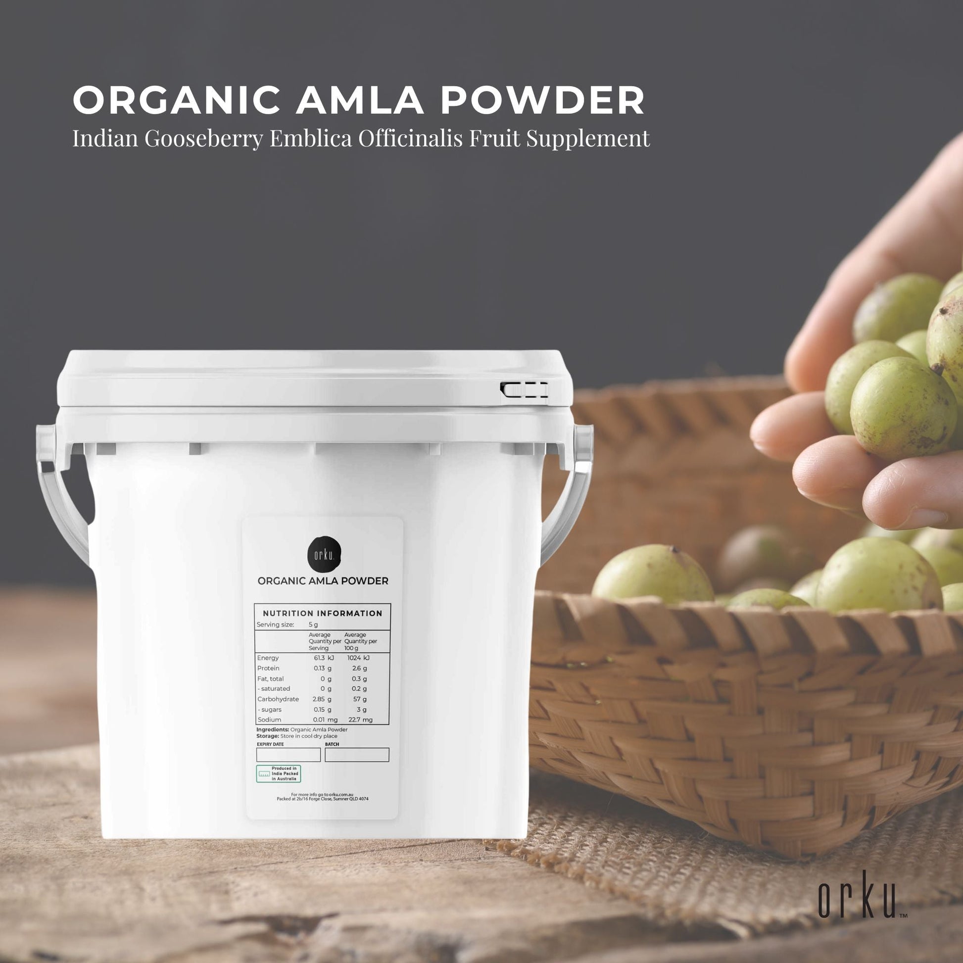Organic Amla Powder Tub Indian Gooseberry Emblica Officinalis Fruit Supplement