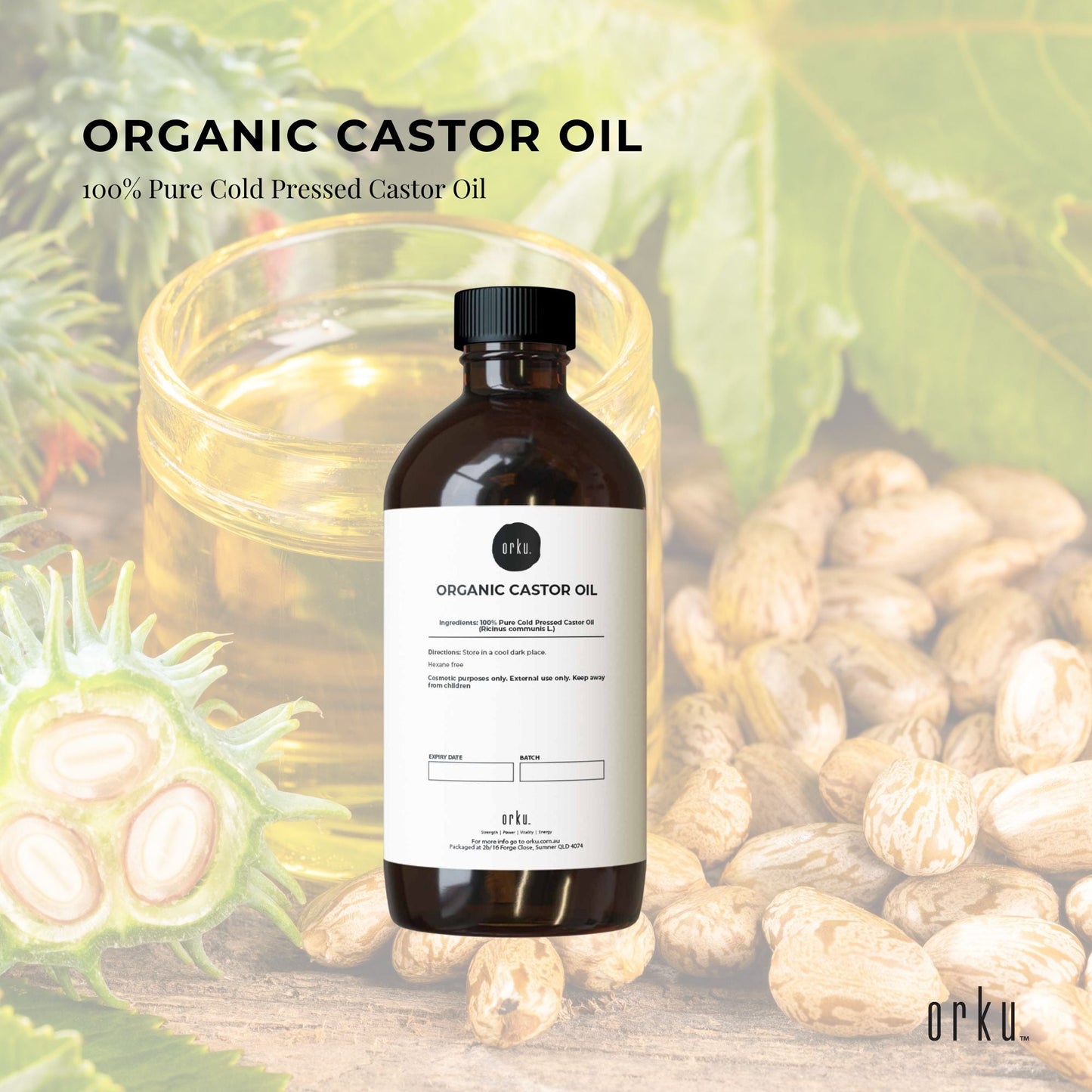 Organic Castor Oil - Hexane Free Cold Pressed Anti Oxidant Skin Hair Care
