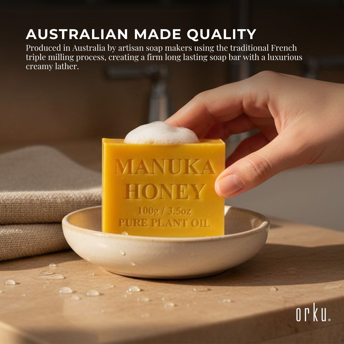 Orku 4 x 100g Manuka Honey Plant Oil Soap Bars Australian Made
