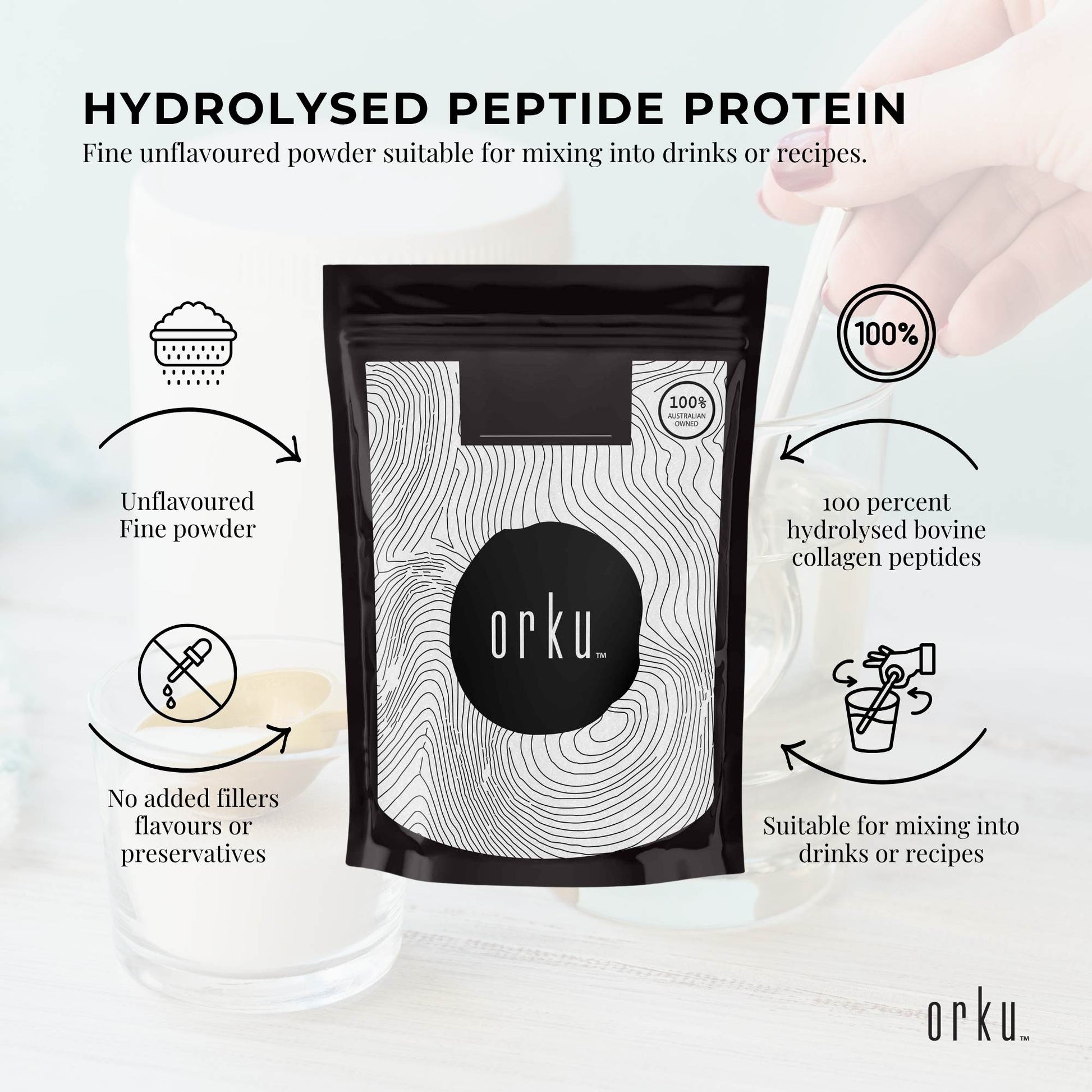 Orku 400g Bovine Collagen Peptides Powder Hydrolysed Protein Unflavoured