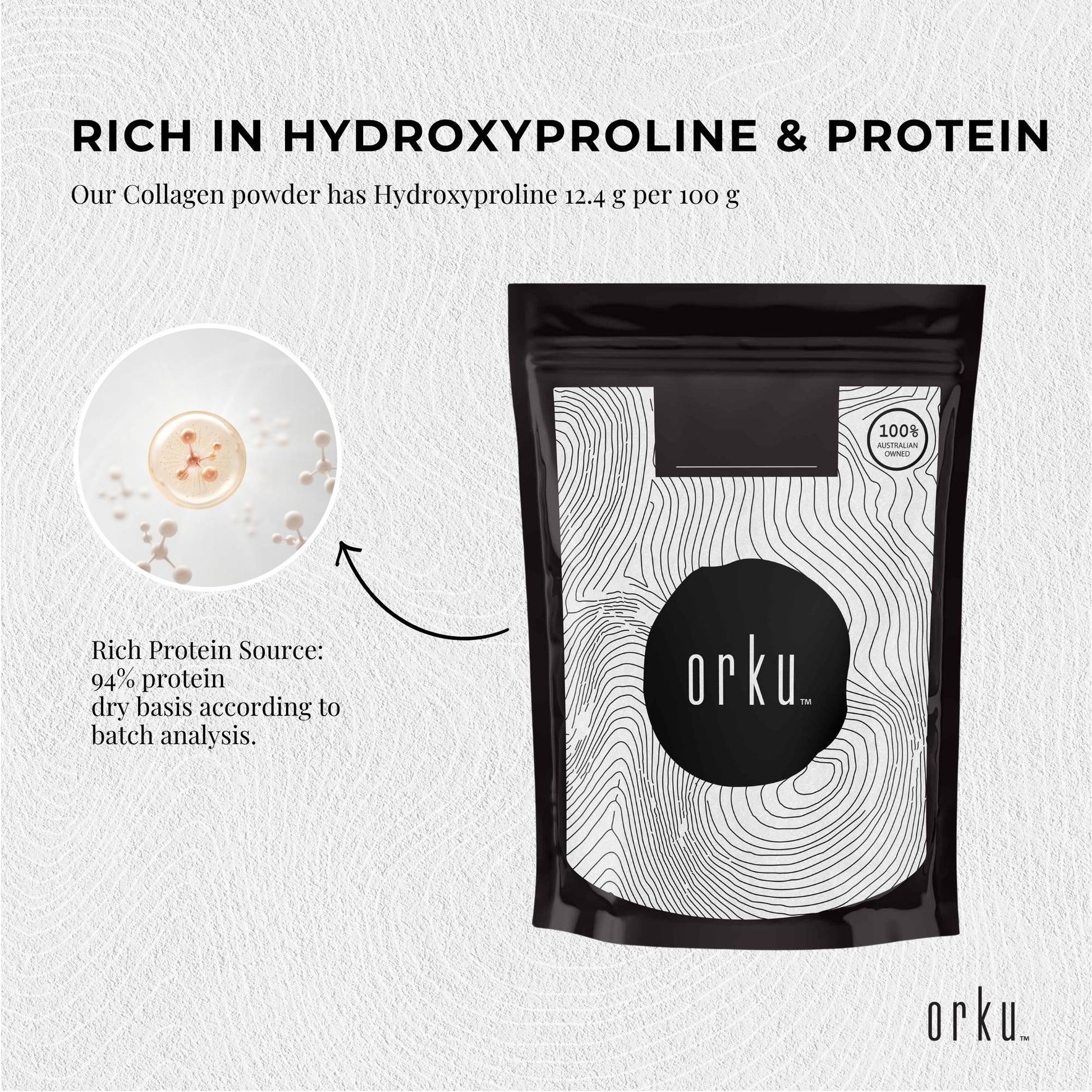 Orku 400g Bovine Collagen Peptides Powder Hydrolysed Protein Unflavoured