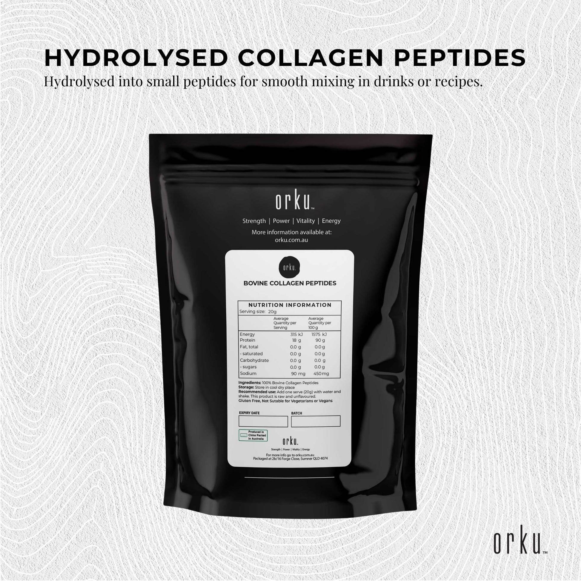 Orku 400g Bovine Collagen Peptides Powder Hydrolysed Protein Unflavoured