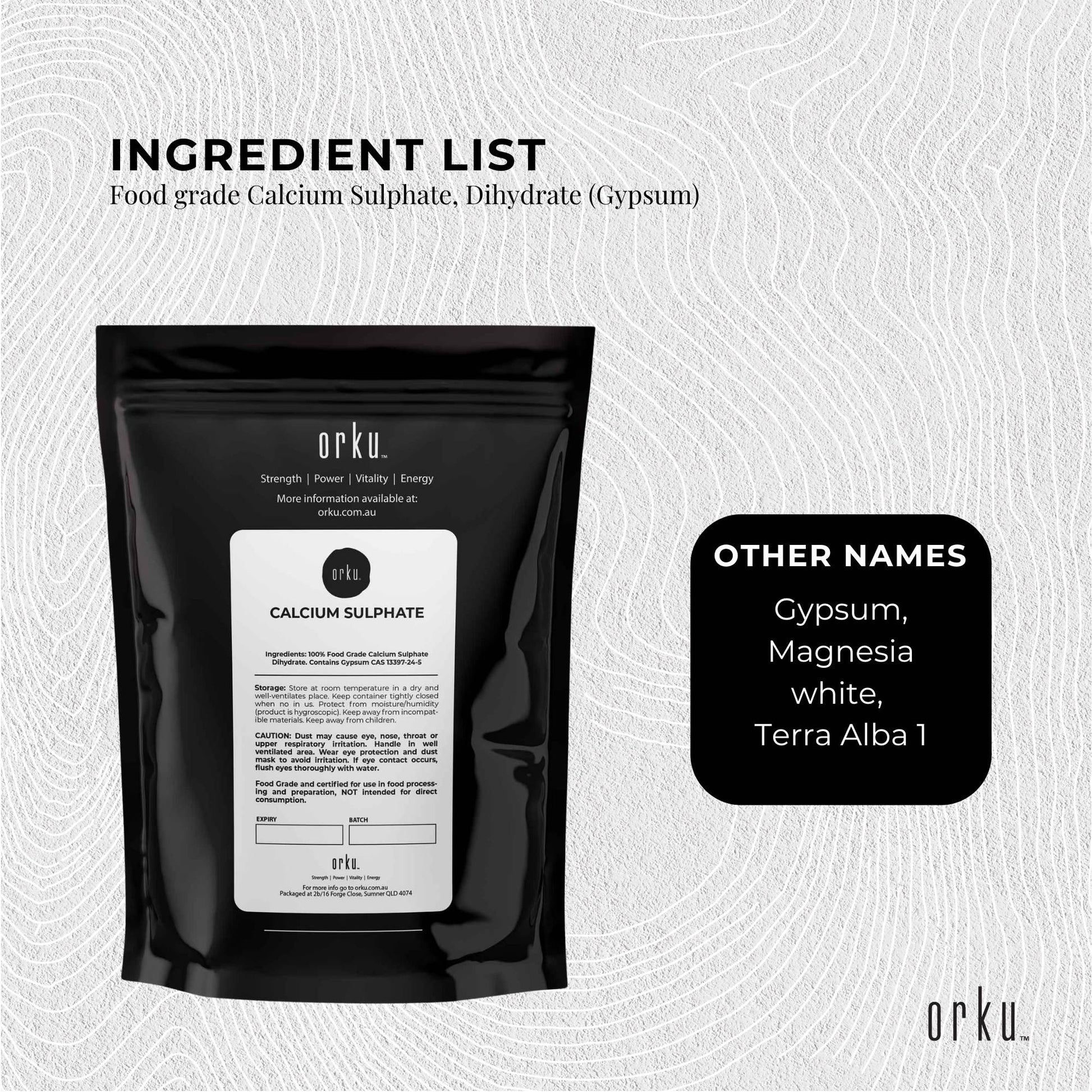 Orku 100g Fine Calcium Sulphate Gypsum Powder - Dihydrate Food Grade FCC E516
