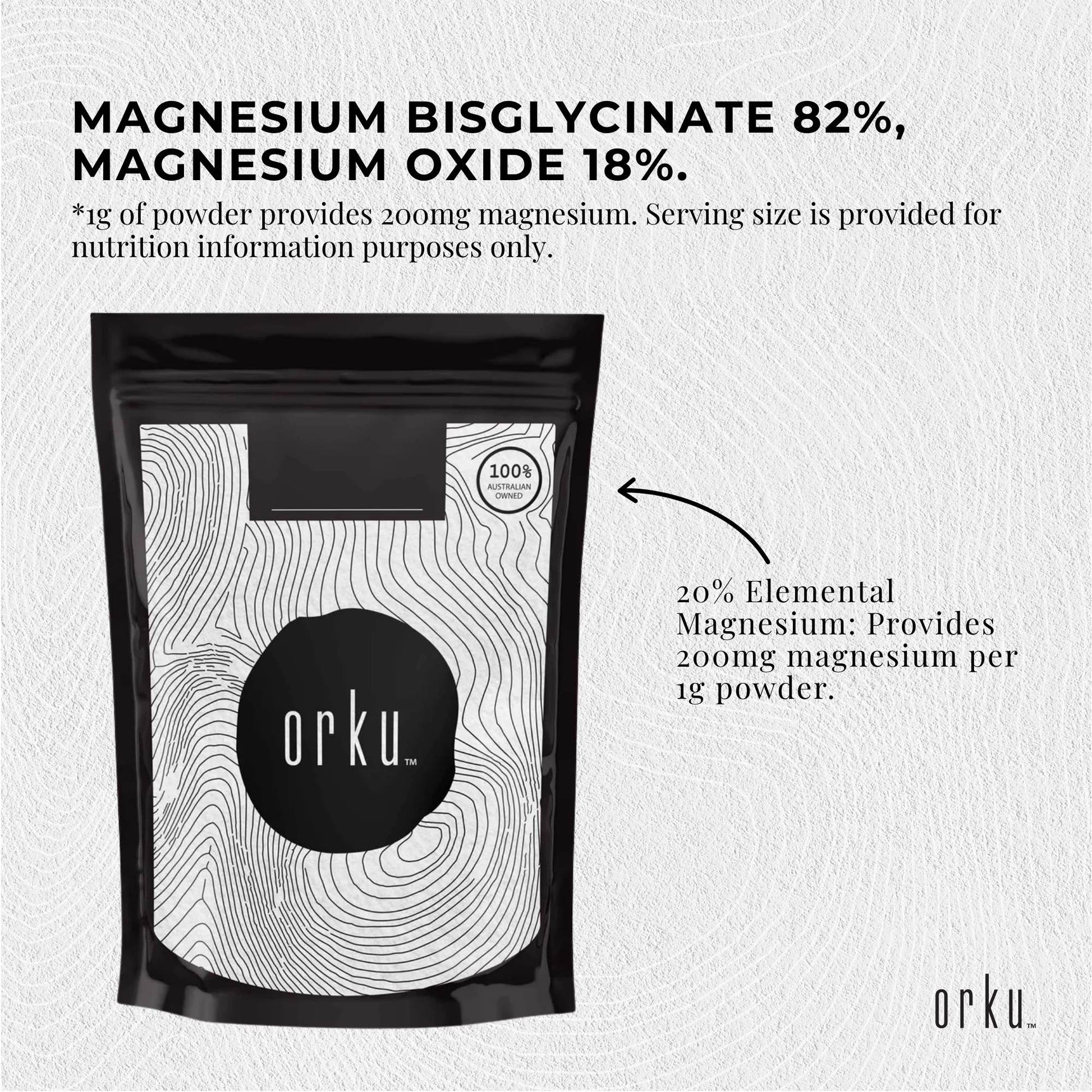 Orku 100g Magnesium Bisglycinate Powder Unflavoured Chelated Biglycinate