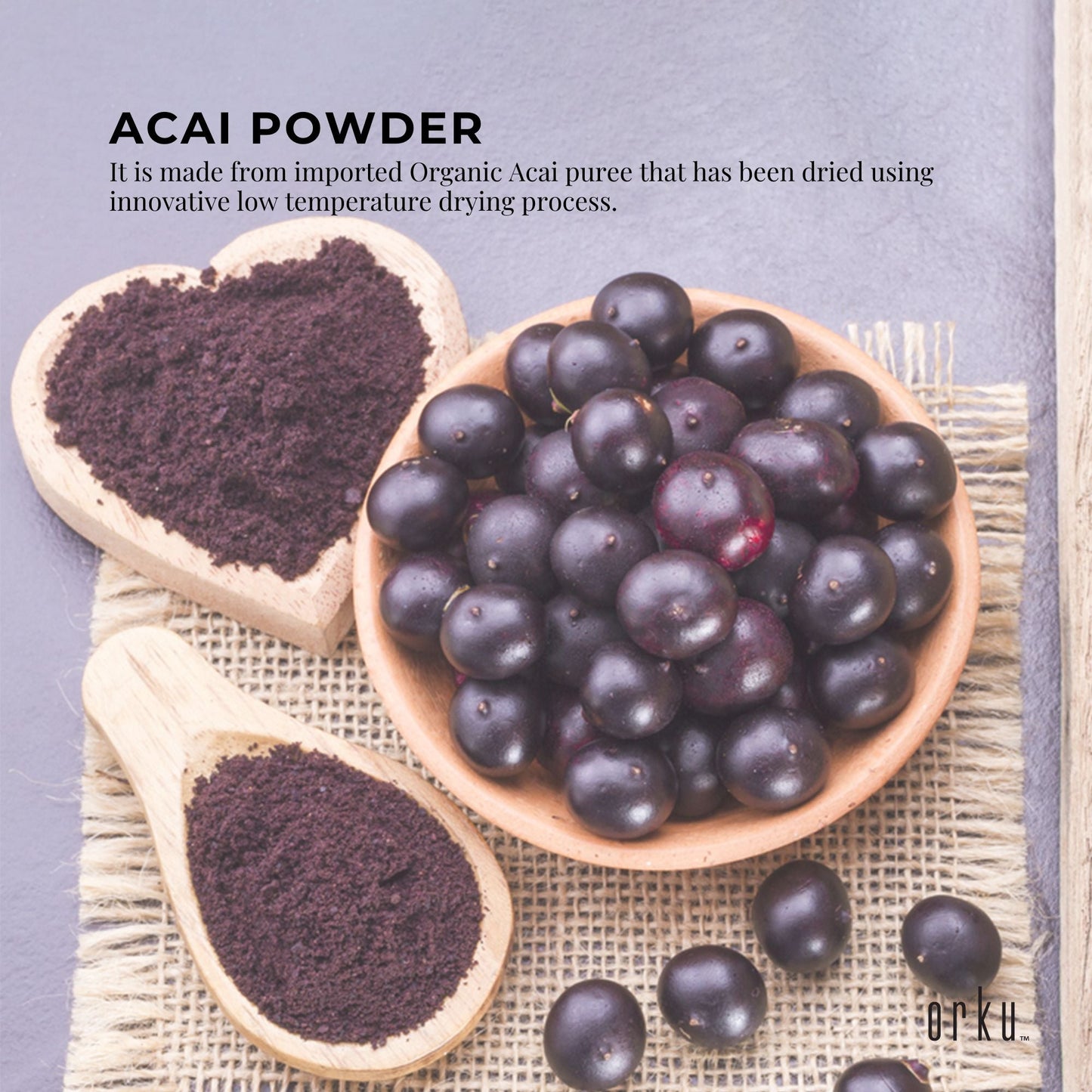 Orku 100g Organic Acai Powder Brazilian Berry Smoothie Bowl Ingredient