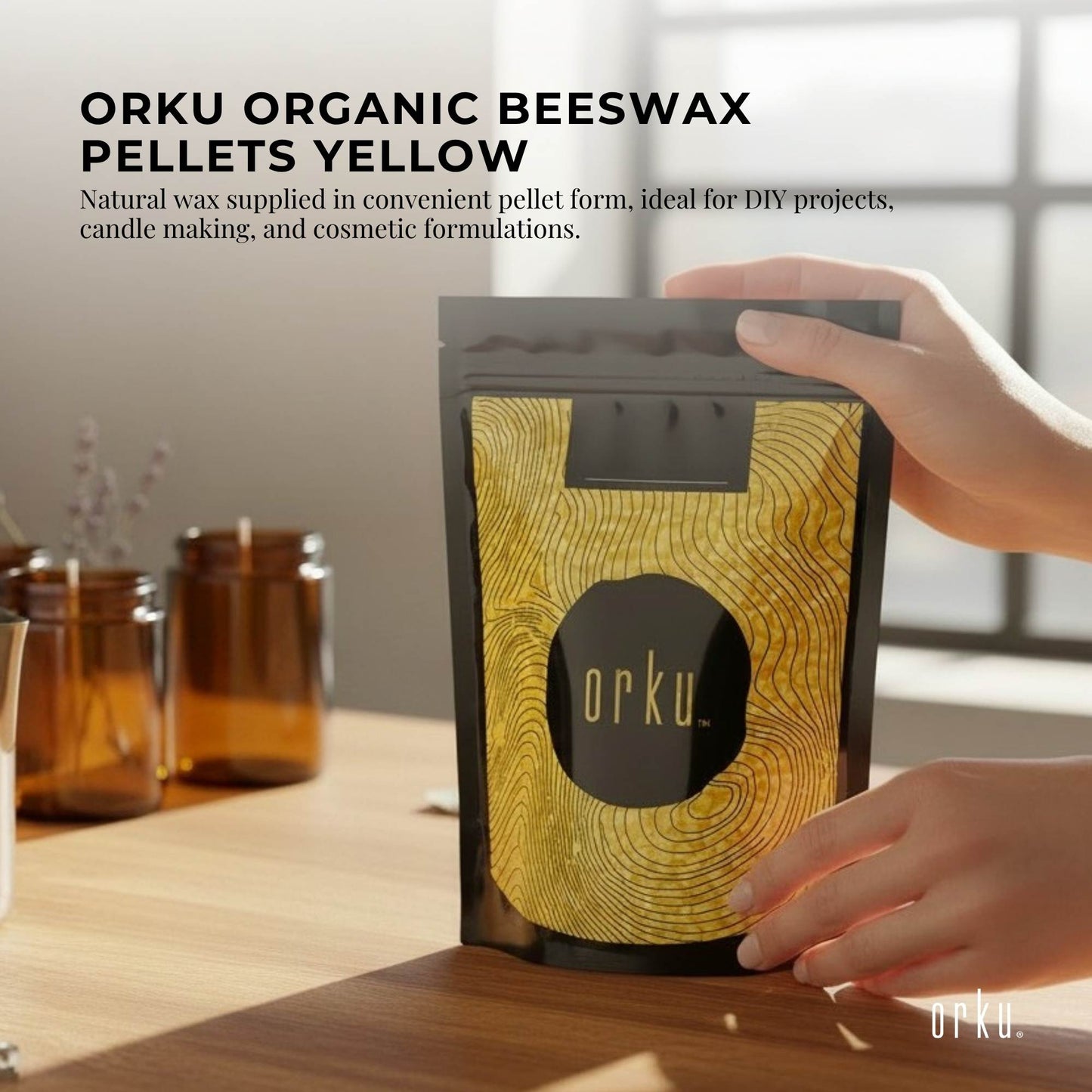 Orku 100g Organic Beeswax Pellets Yellow - Cosmetic Grade Pure Bees Wax Pastille