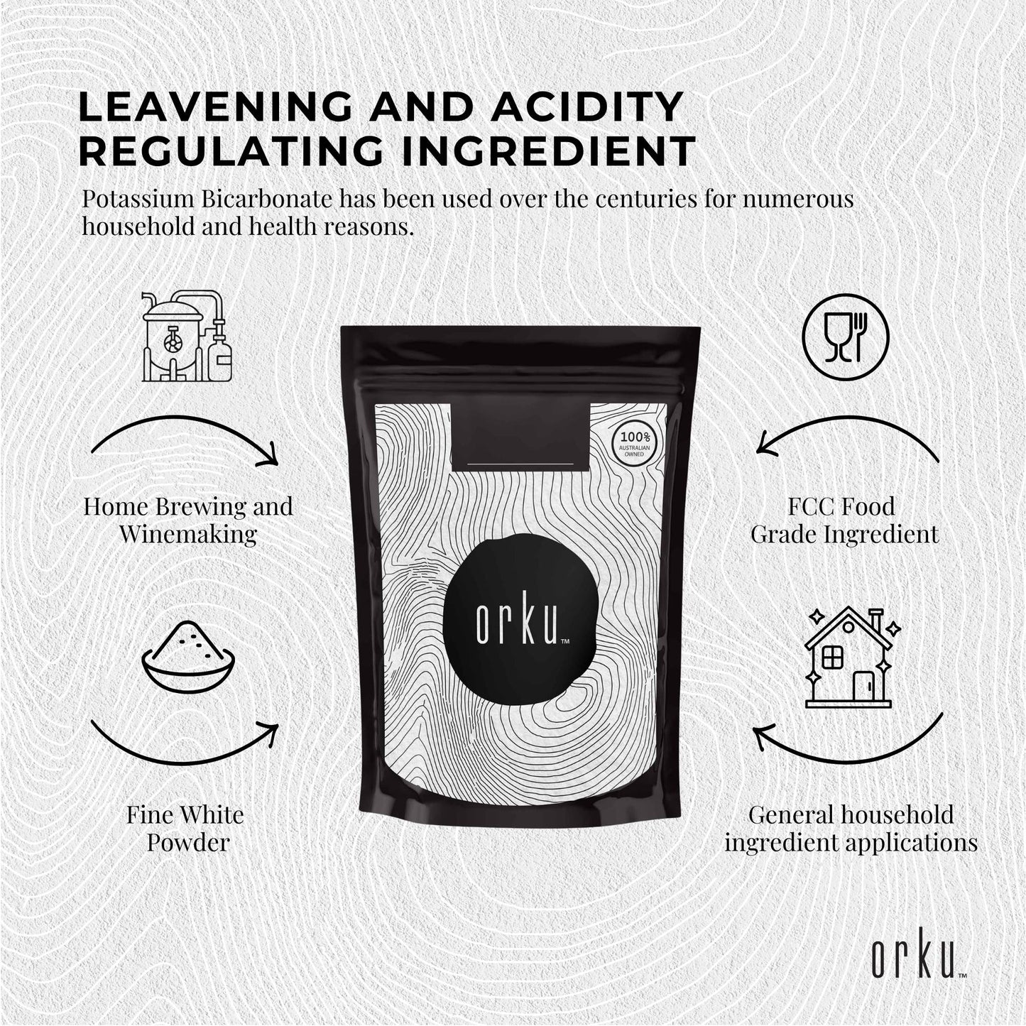 Orku 100g Potassium Bicarbonate Powder - Food Grade Pure FCC Brewing Baking