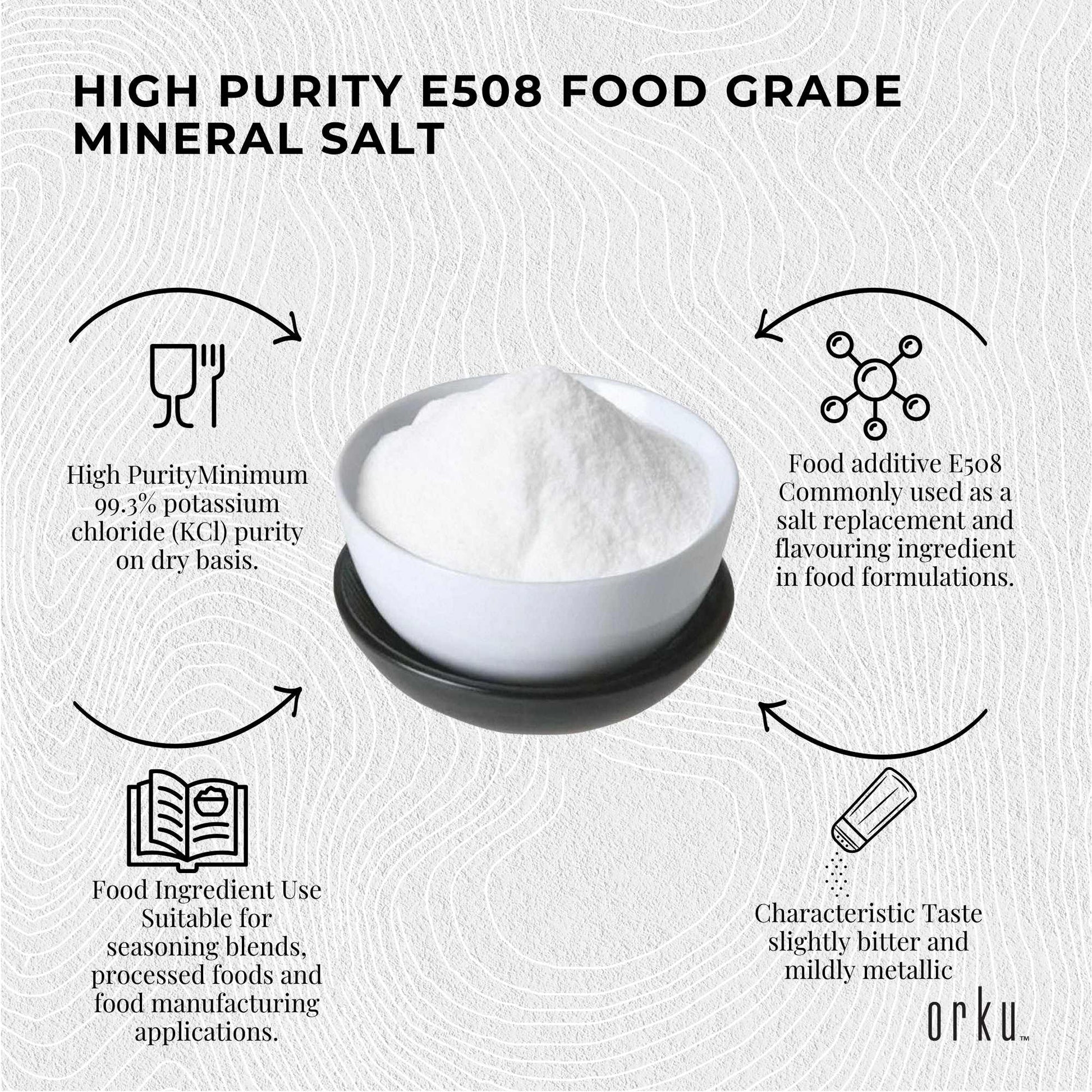 Orku 100g Potassium Chloride Powder (KCl) - Food Grade E508 Salt Substitute