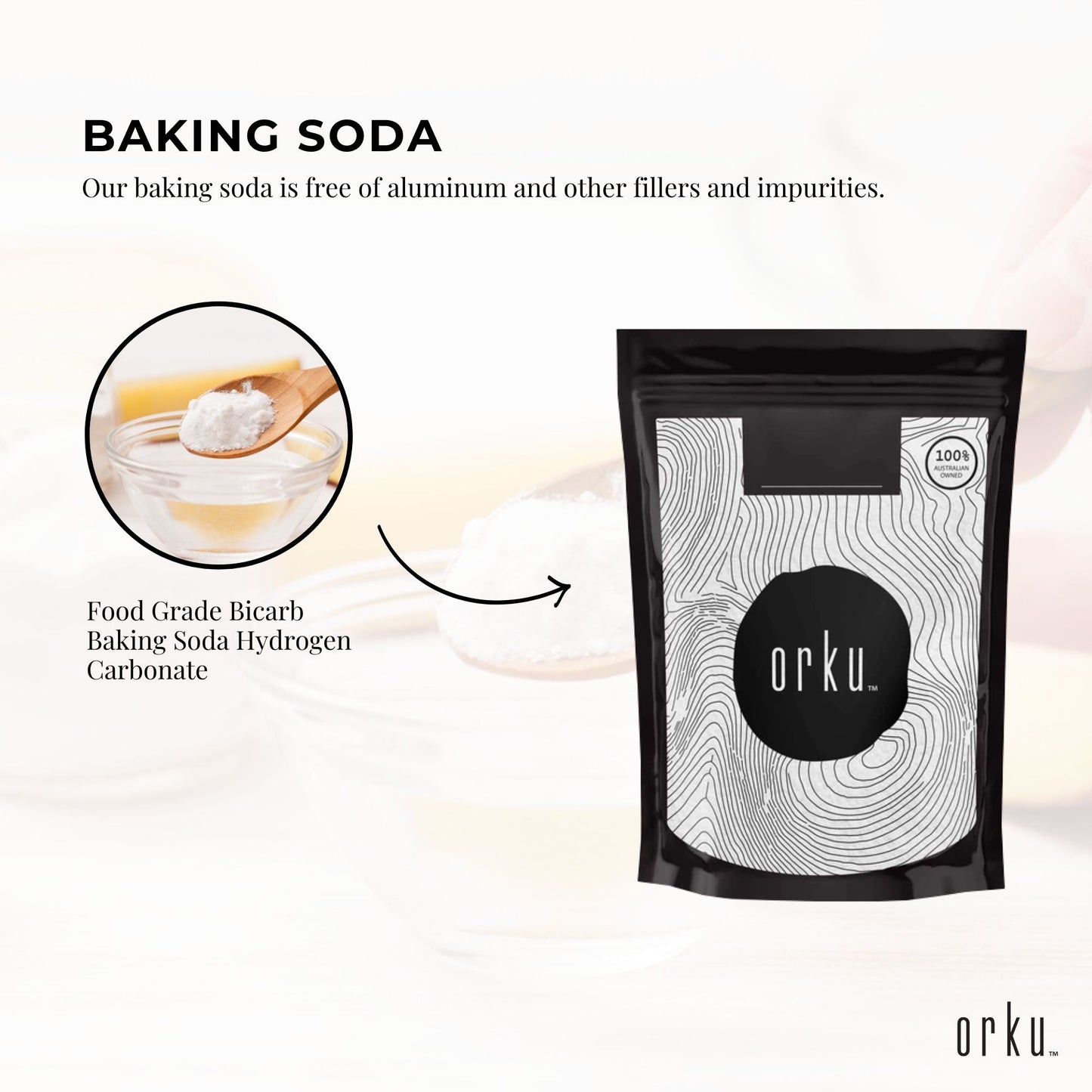 Orku 100g Sodium Bicarbonate Food Grade Baking Soda Aluminium Free Powder