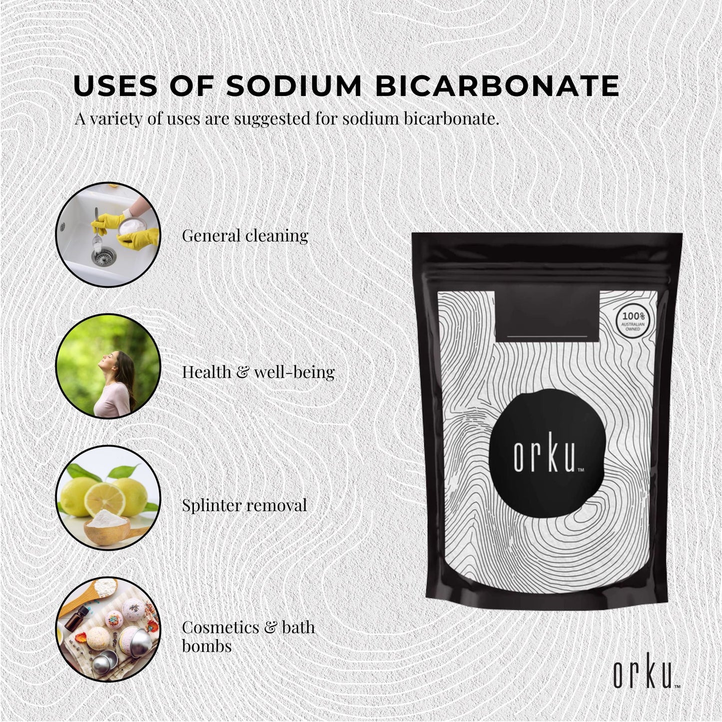 Orku 100g Sodium Bicarbonate Food Grade Baking Soda Aluminium Free Powder
