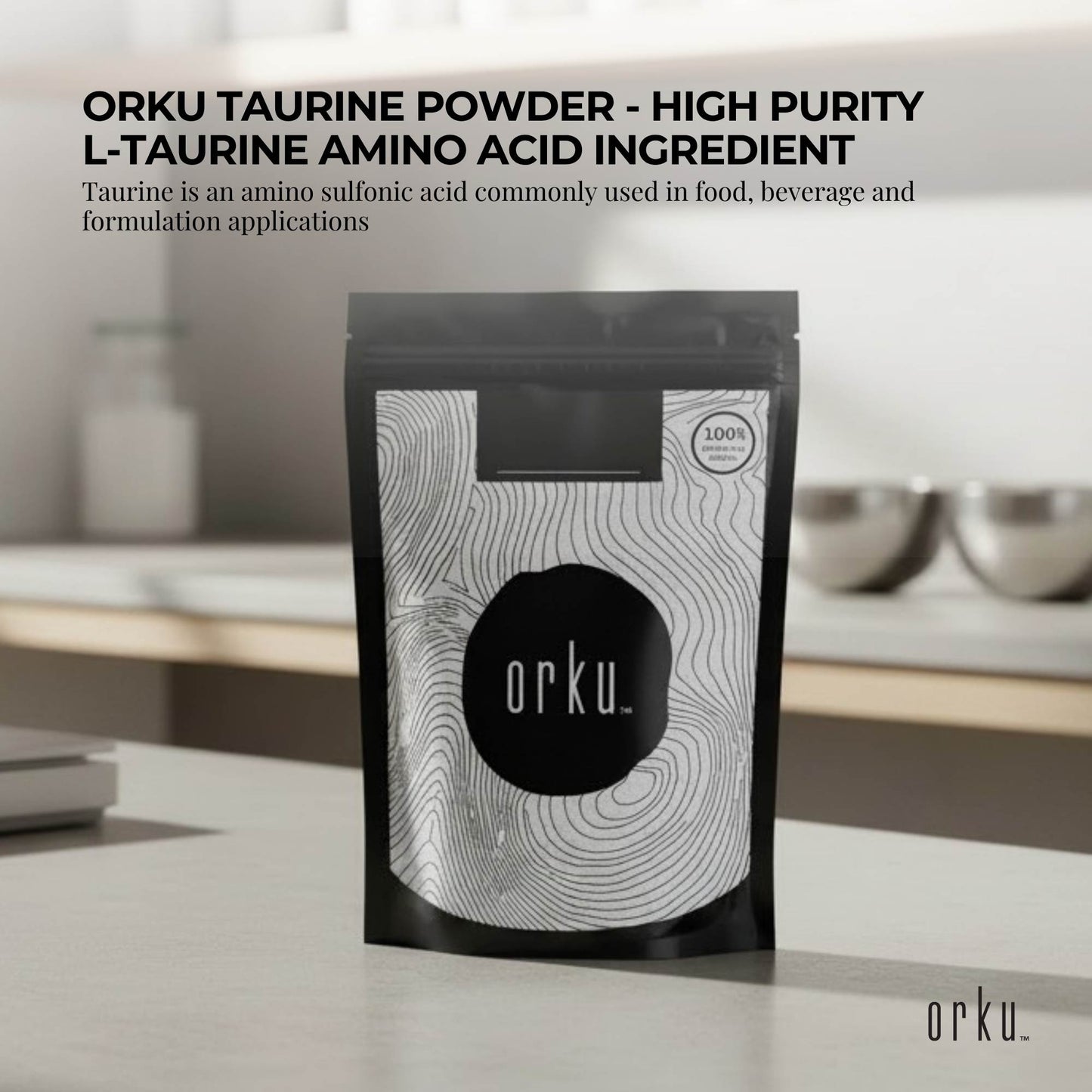 Orku 100g Taurine Powder - High Purity L-Taurine Amino Acid Ingredient