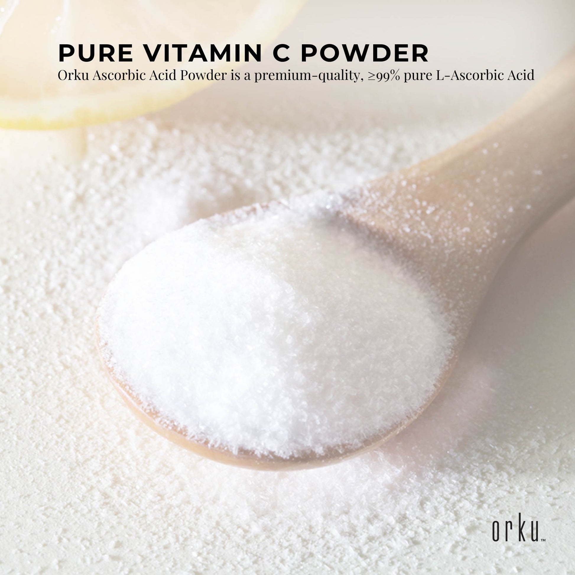Orku 100g Vitamin C Powder Pure L-Ascorbic Acid - USP Grade Non-GMO