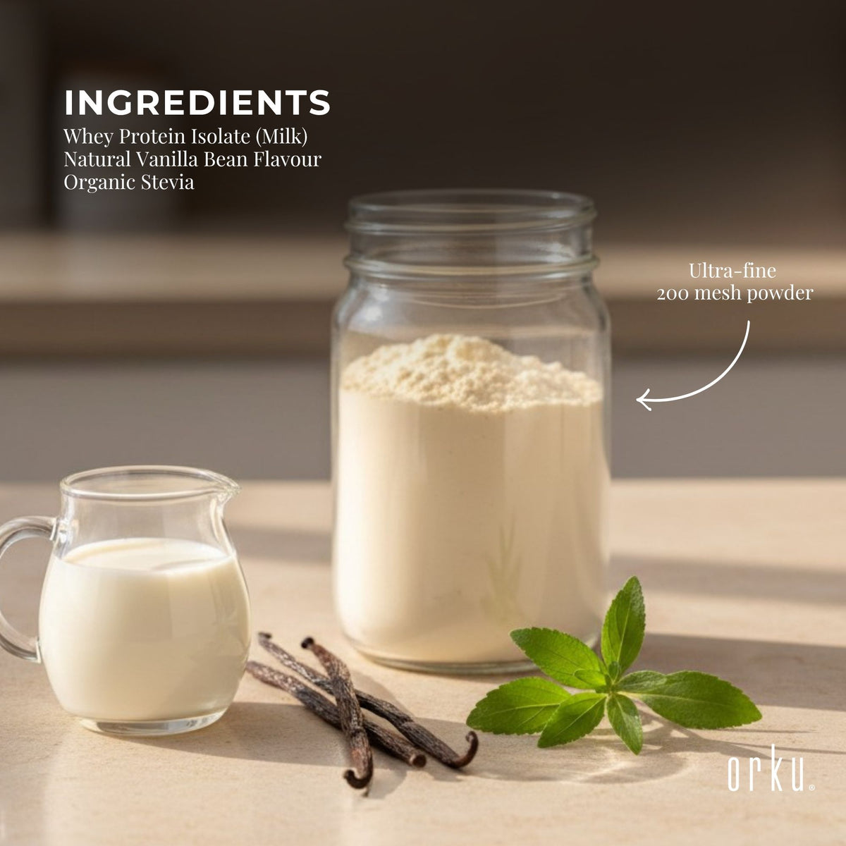 Orku 2Kg Whey Protein Isolate WPI Vanilla Powder Tub
