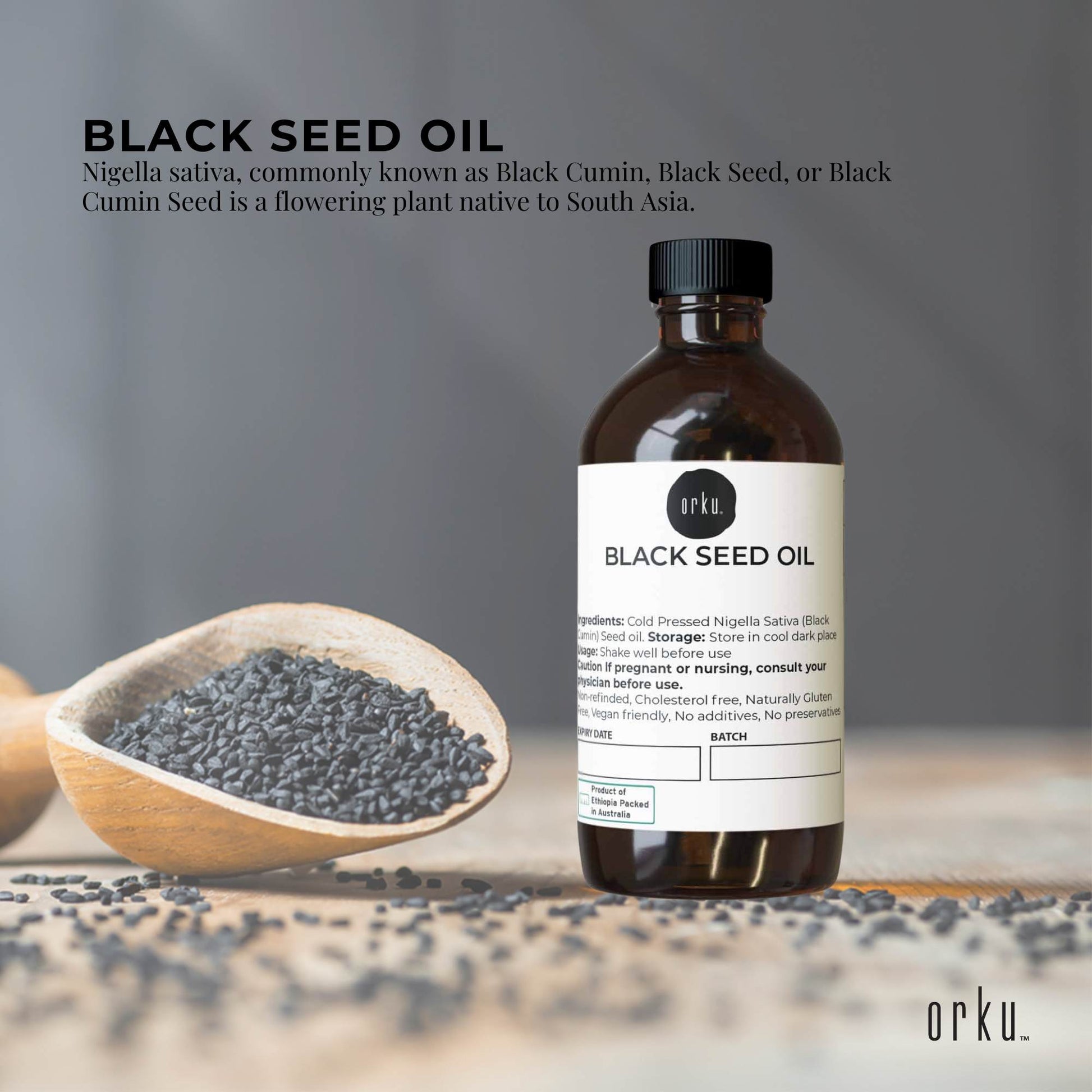 Orku 100ml Black Seed Oil Pure Cold Pressed 100% Ethiopian Nigella Sativa Cumin