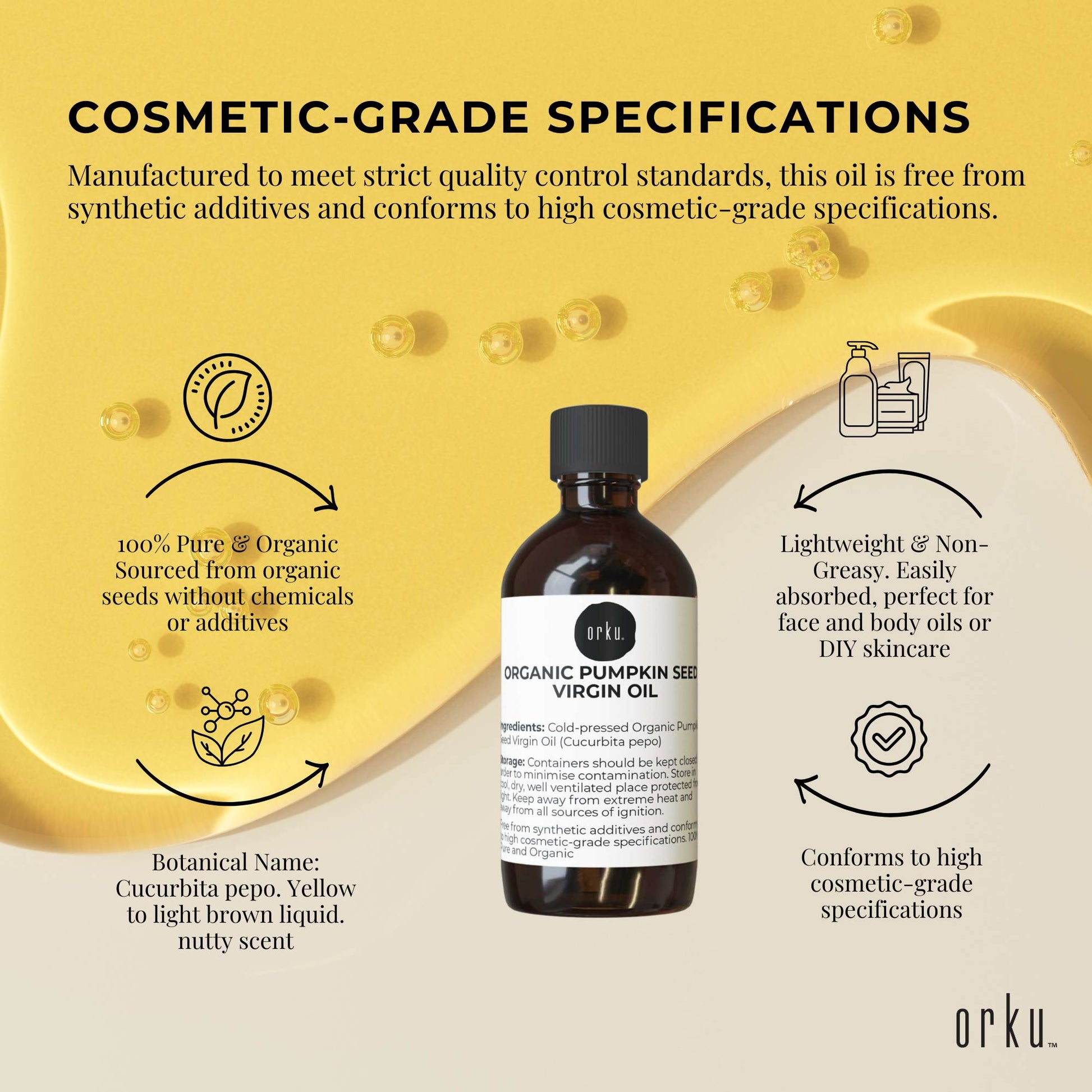 Orku 100ml Organic Pumpkin Seed Oil – Virgin Cold Pressed Unrefined Cosmetic Grade
