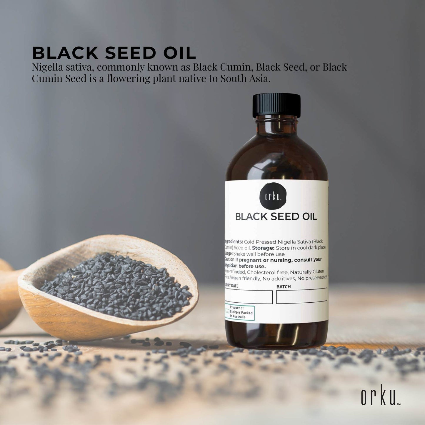 Orku 100ml Pure Black Seed Oil Cold Pressed 100% Ethiopian Nigella Sativa Cumin