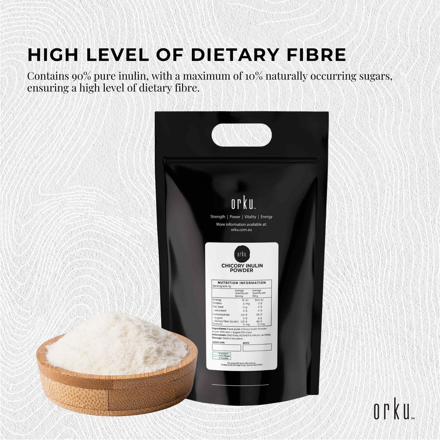 Orku 10Kg Chicory Root Inulin Powder - Unflavoured Natural Prebiotic Fibre