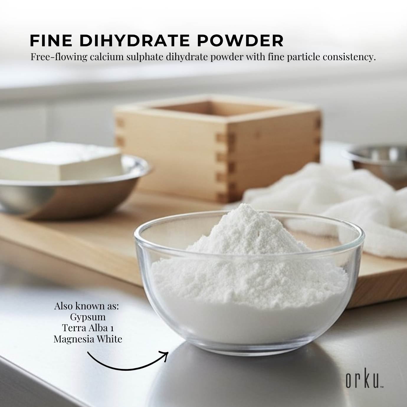 Orku 10Kg Fine Calcium Sulphate Gypsum Powder - Dihydrate Food Grade FCC E516