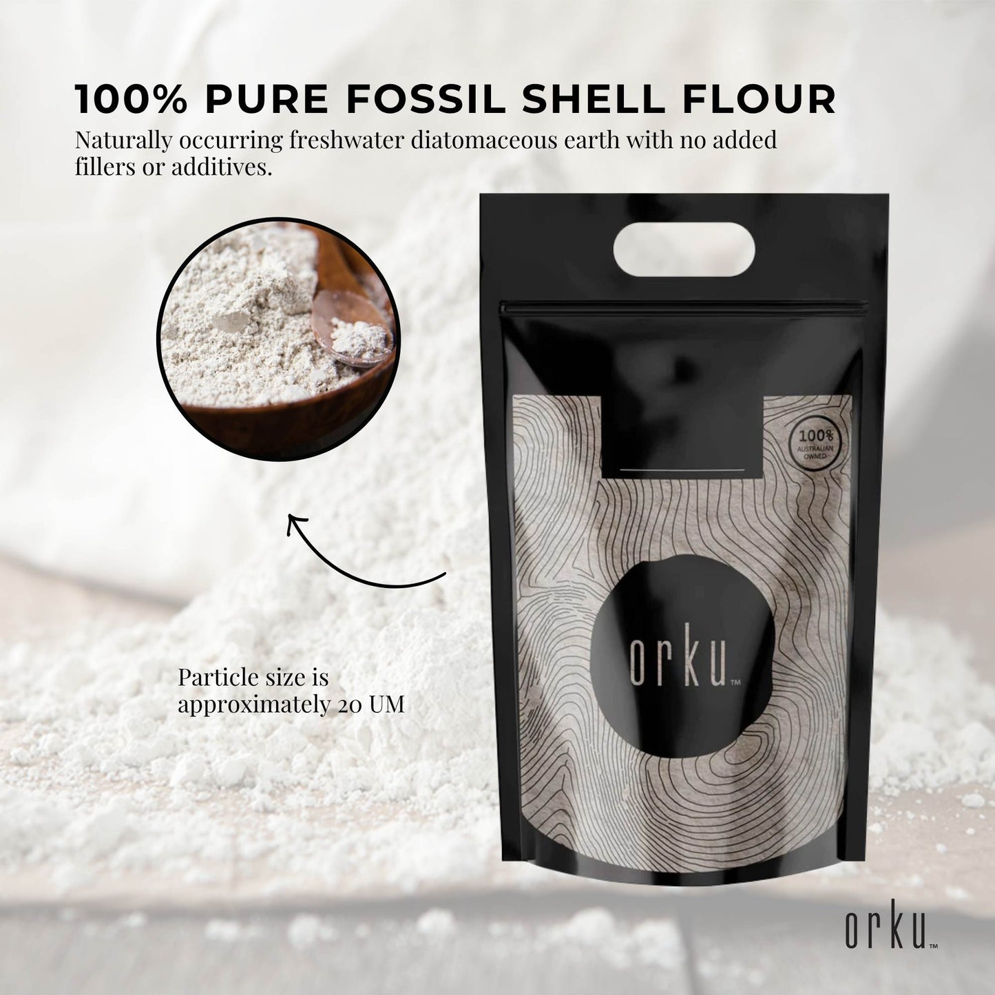 Orku 10Kg Fine Diatomaceous Earth - Food Grade FCC Fossil Shell Flour Powder