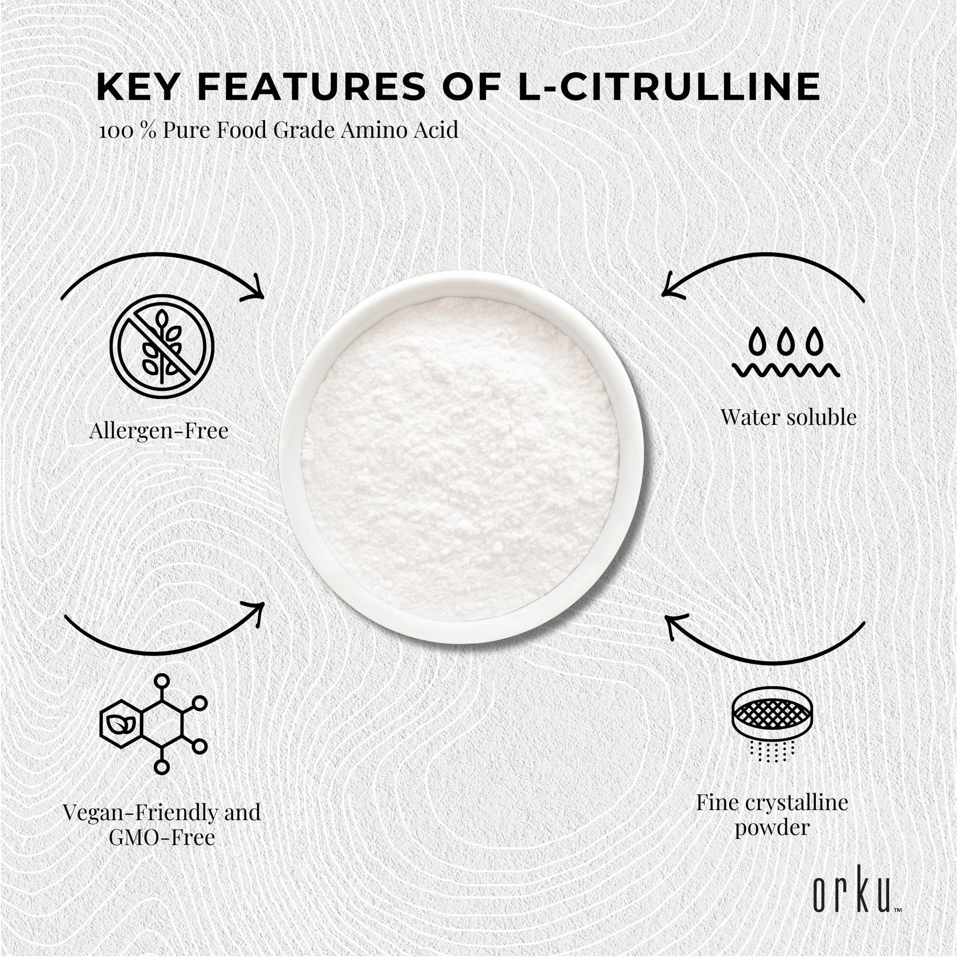 Orku 10Kg L-Citrulline Powder - Pure Unflavoured Food Grade Amino Acid