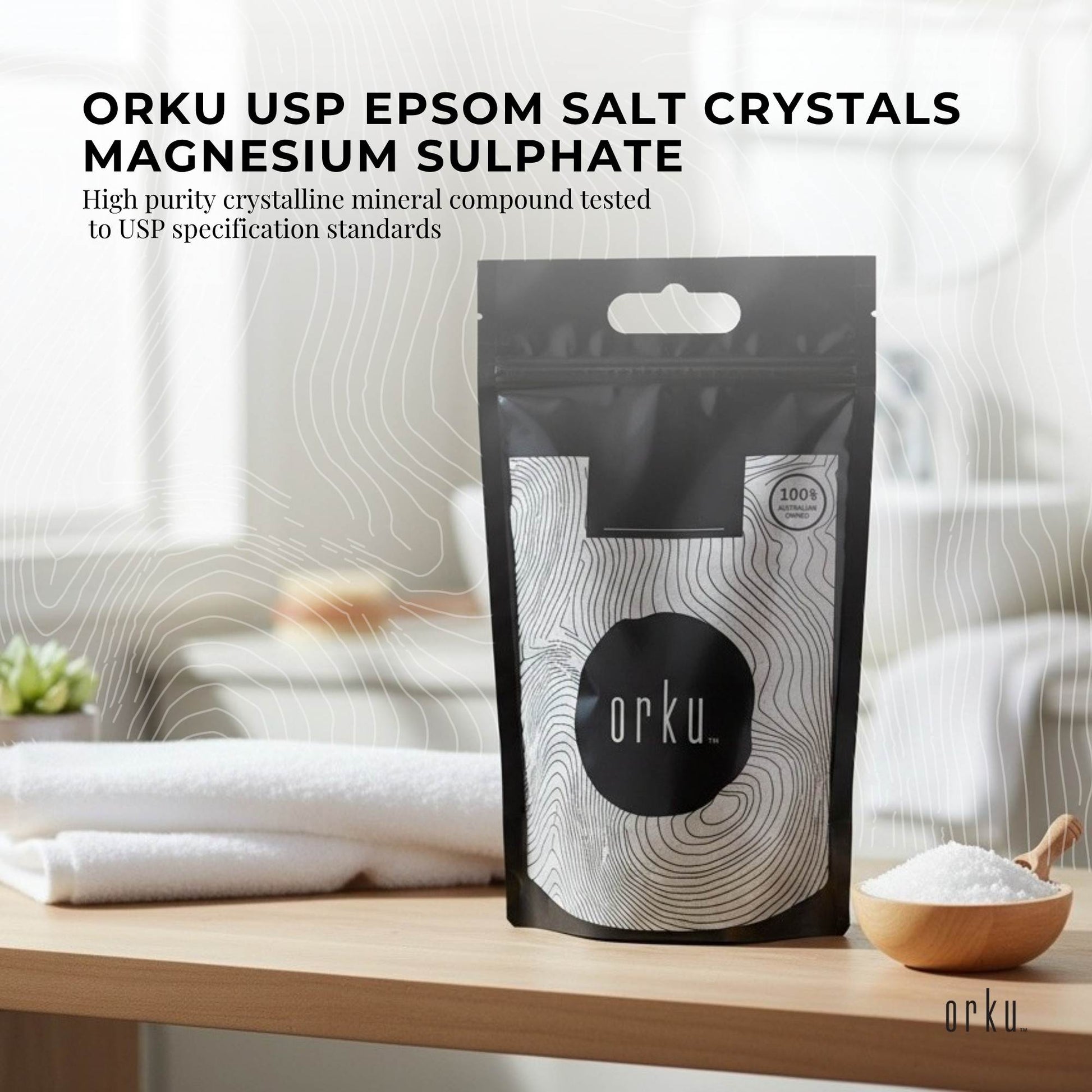 Orku 10Kg USP Epsom Salt Crystals Magnesium Sulphate - Bath Soak Salts