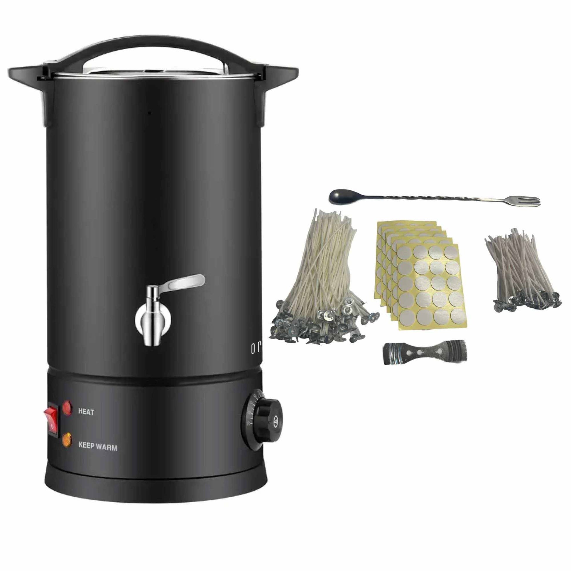 Orku 10L Candle Wax Melter with Tap and Accessories - 220-240V Electric Black