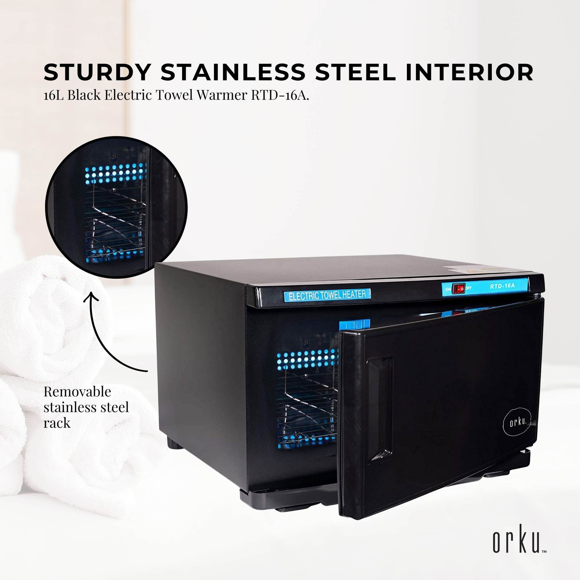 Orku 16L Black UV Electric Towel Warmer Steriliser Cabinet Salon Heat Sanitiser
