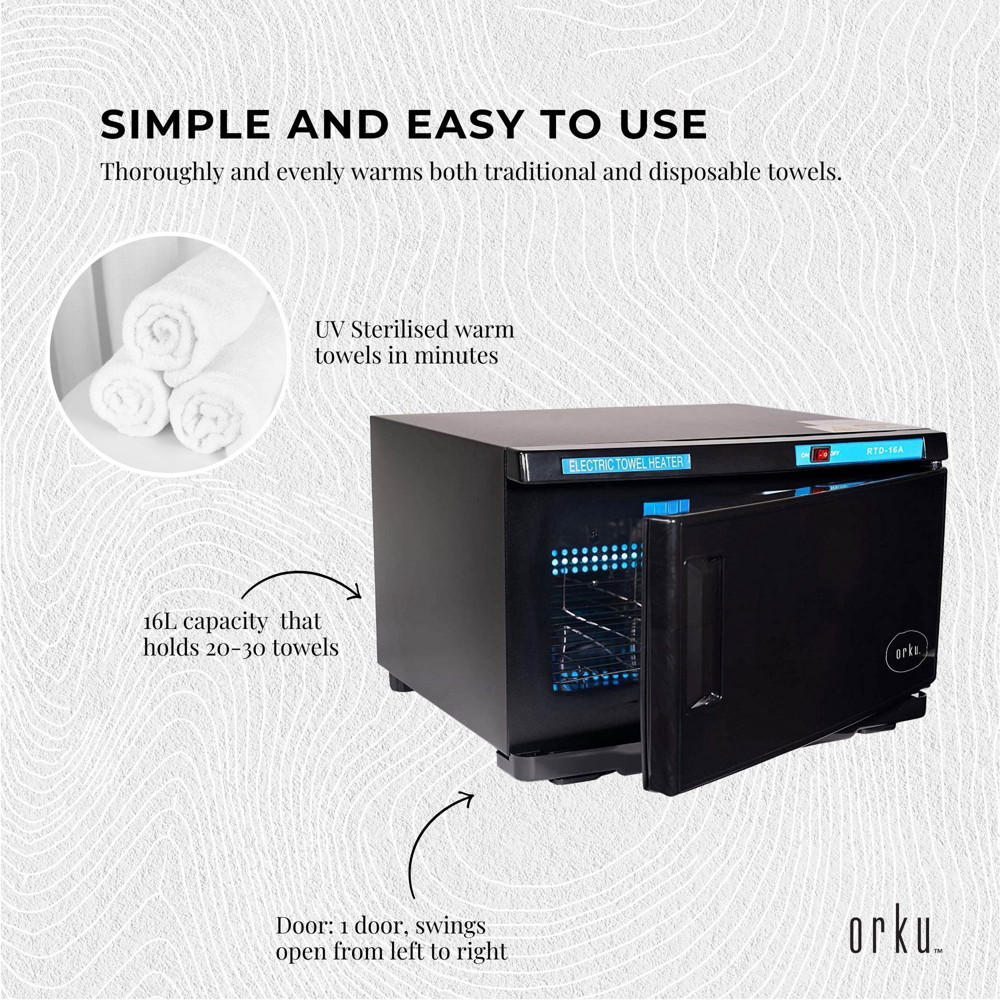 Orku 16L Black UV Electric Towel Warmer Steriliser Cabinet Salon Heat Sanitiser
