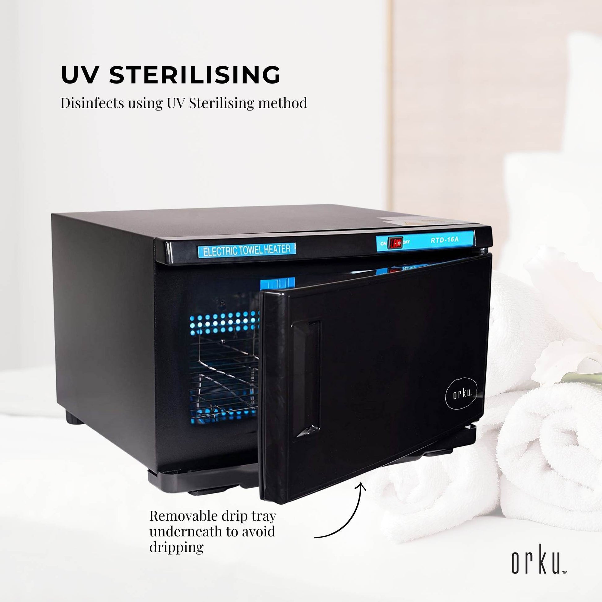 Orku 16L Black UV Electric Towel Warmer Steriliser Cabinet Salon Heat Sanitiser