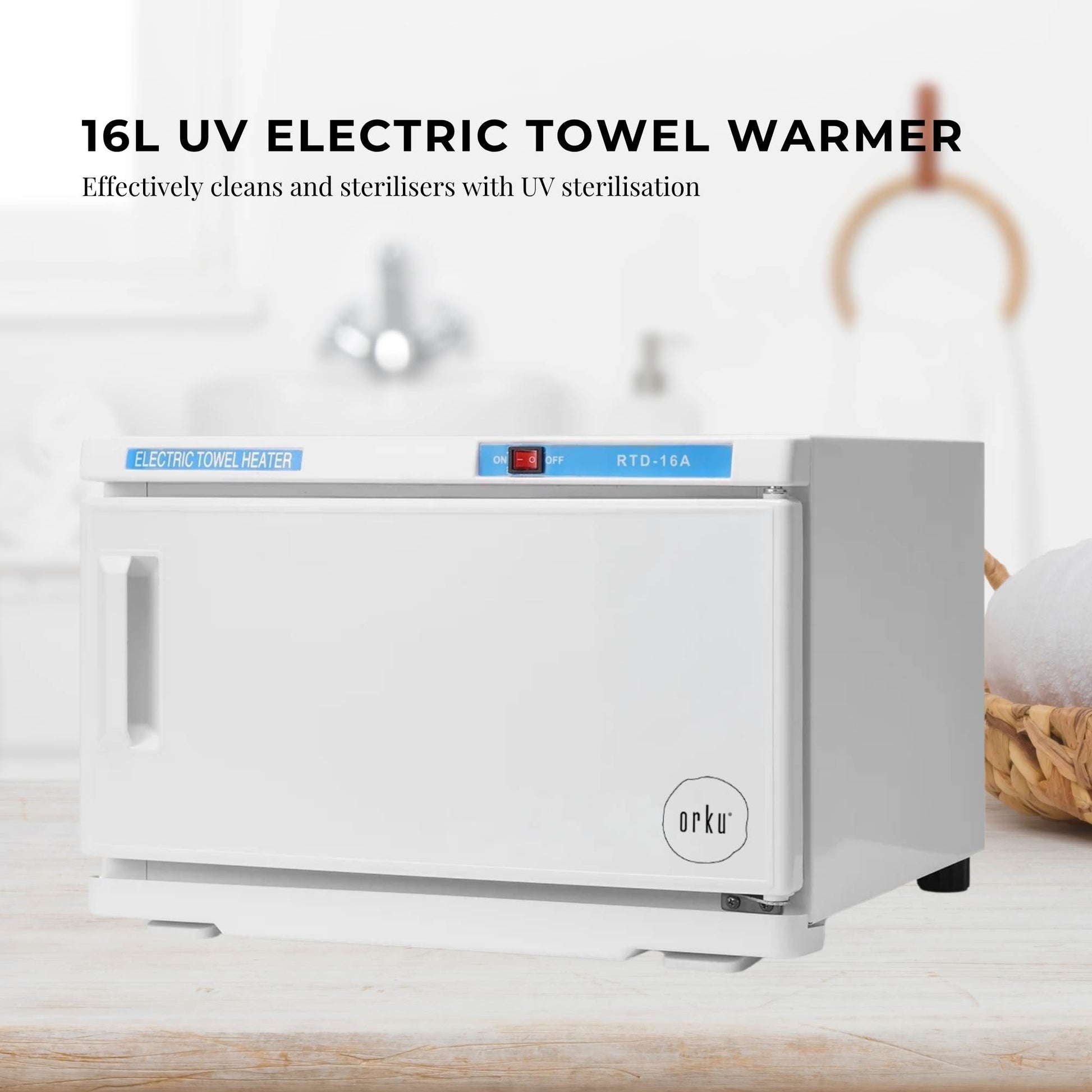 Orku 16L White UV Electric Towel Warmer Steriliser Cabinet Salon Spa Heat Sanitiser