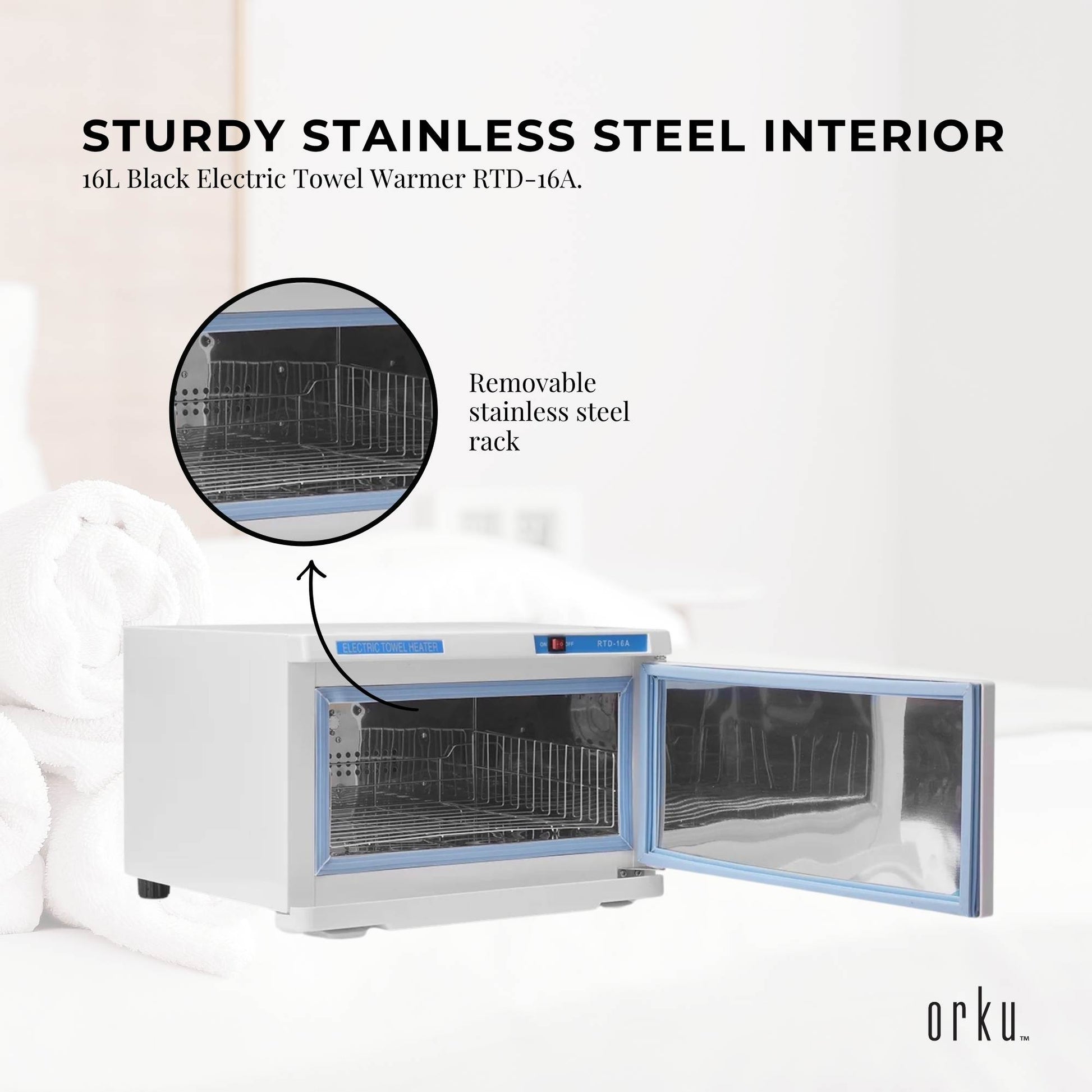 Orku 16L White UV Electric Towel Warmer Steriliser Cabinet Salon Spa Heat Sanitiser