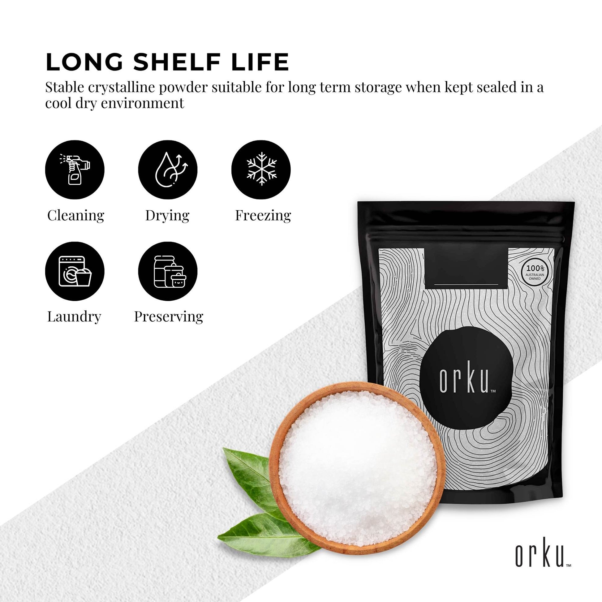 Orku 2Kg Citric Acid Powder - Food Grade Non GMO Anhydrous Preservative E330