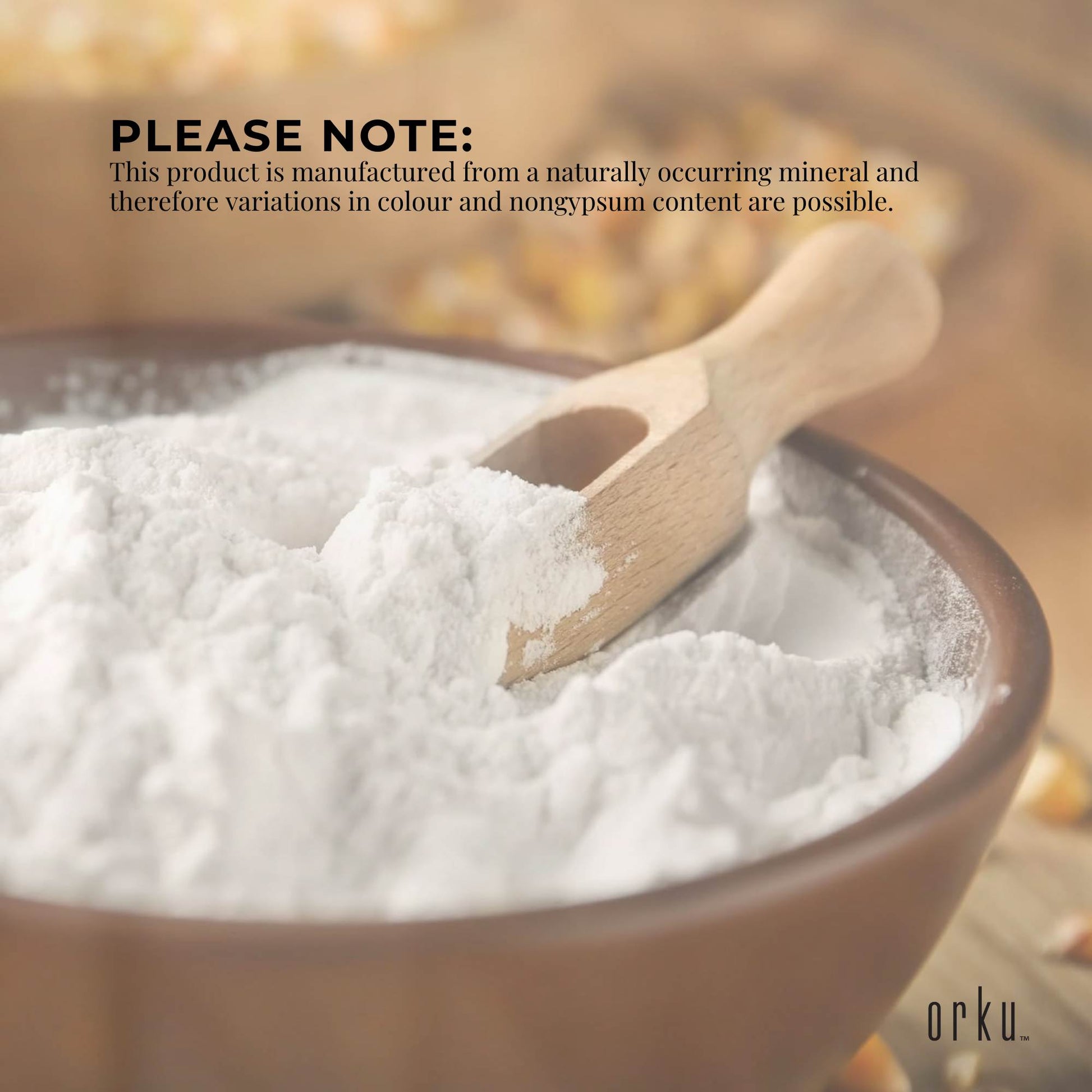 Orku 1Kg Fine Calcium Sulphate Gypsum Powder - Dihydrate Food Grade FCC E516