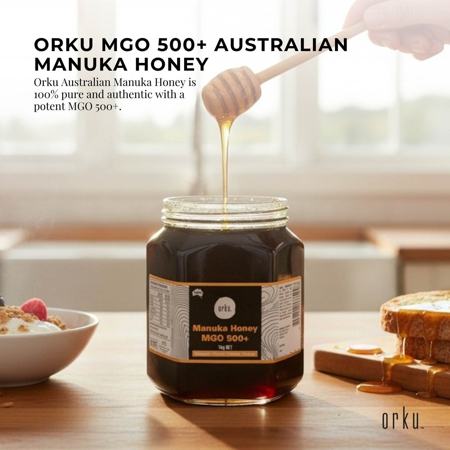 Orku 1Kg MGO 500+ Australian Manuka Honey - 100% Raw Natural Pure Jelly Bush