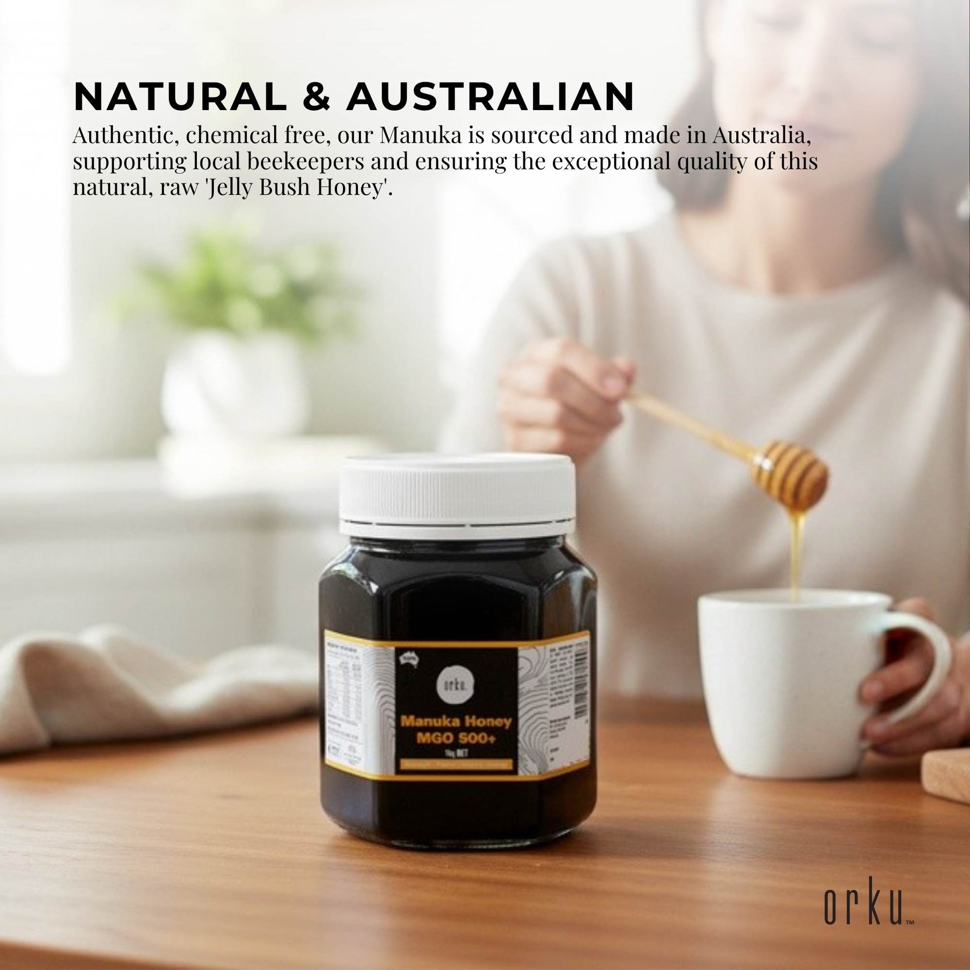 Orku 1Kg MGO 500+ Australian Manuka Honey - 100% Raw Natural Pure Jelly Bush