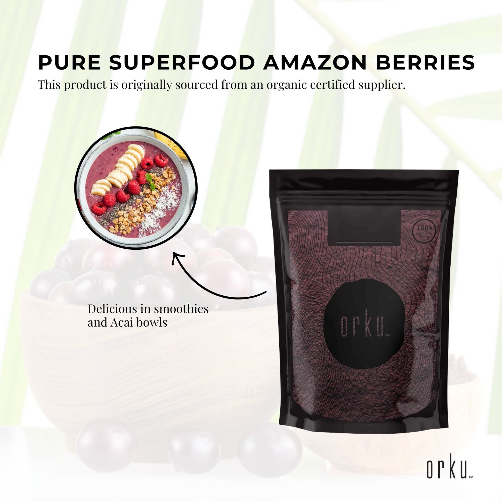 Orku 1Kg Organic Acai Powder Brazilian Berry Smoothie Bowl Ingredient