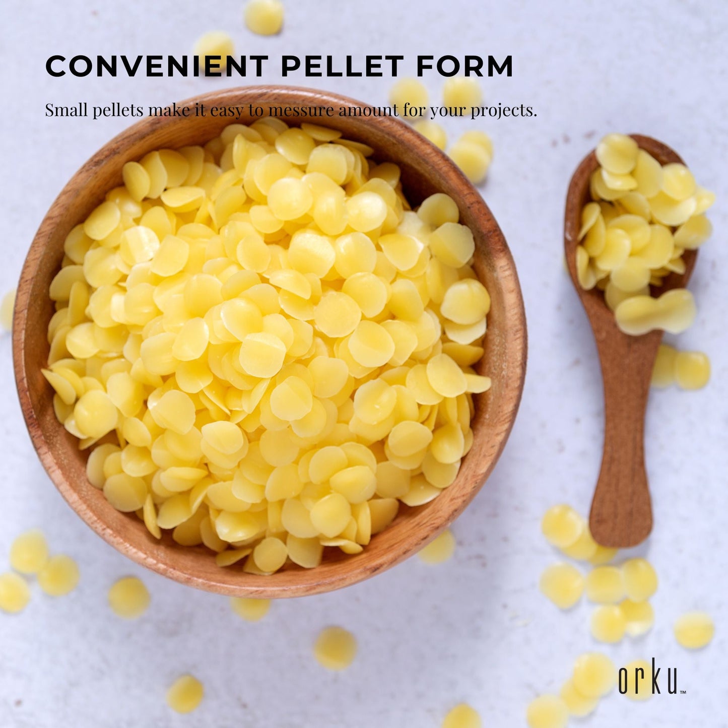 Orku 1Kg Organic Beeswax Pellets Yellow - Cosmetic Grade Pure Bees Wax Pastilles