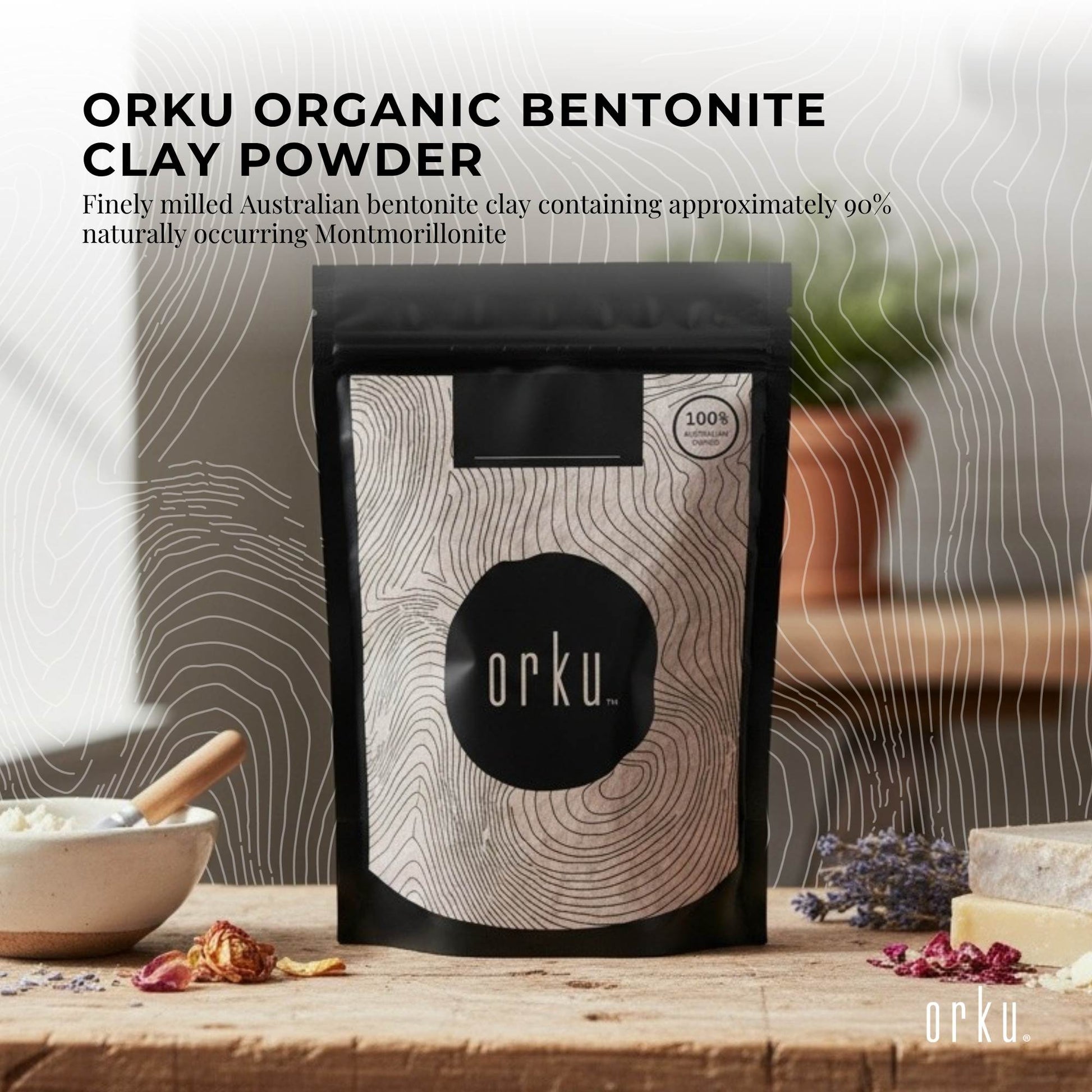 Orku 1Kg Organic Bentonite Clay Powder Cosmetic Grade Montmorillonite