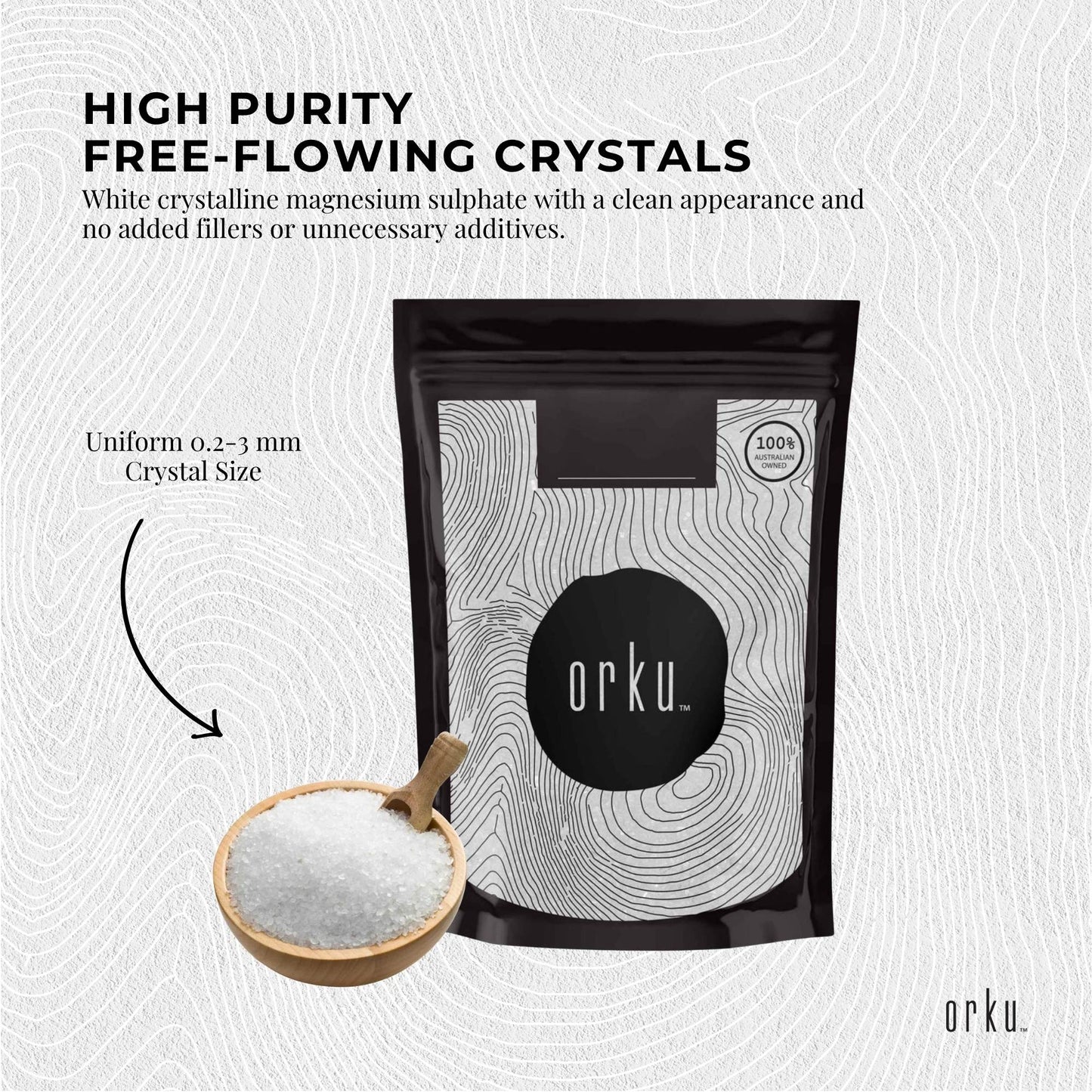 Orku 1Kg USP Epsom Salt Crystals Magnesium Sulphate - Bath Soak Salts