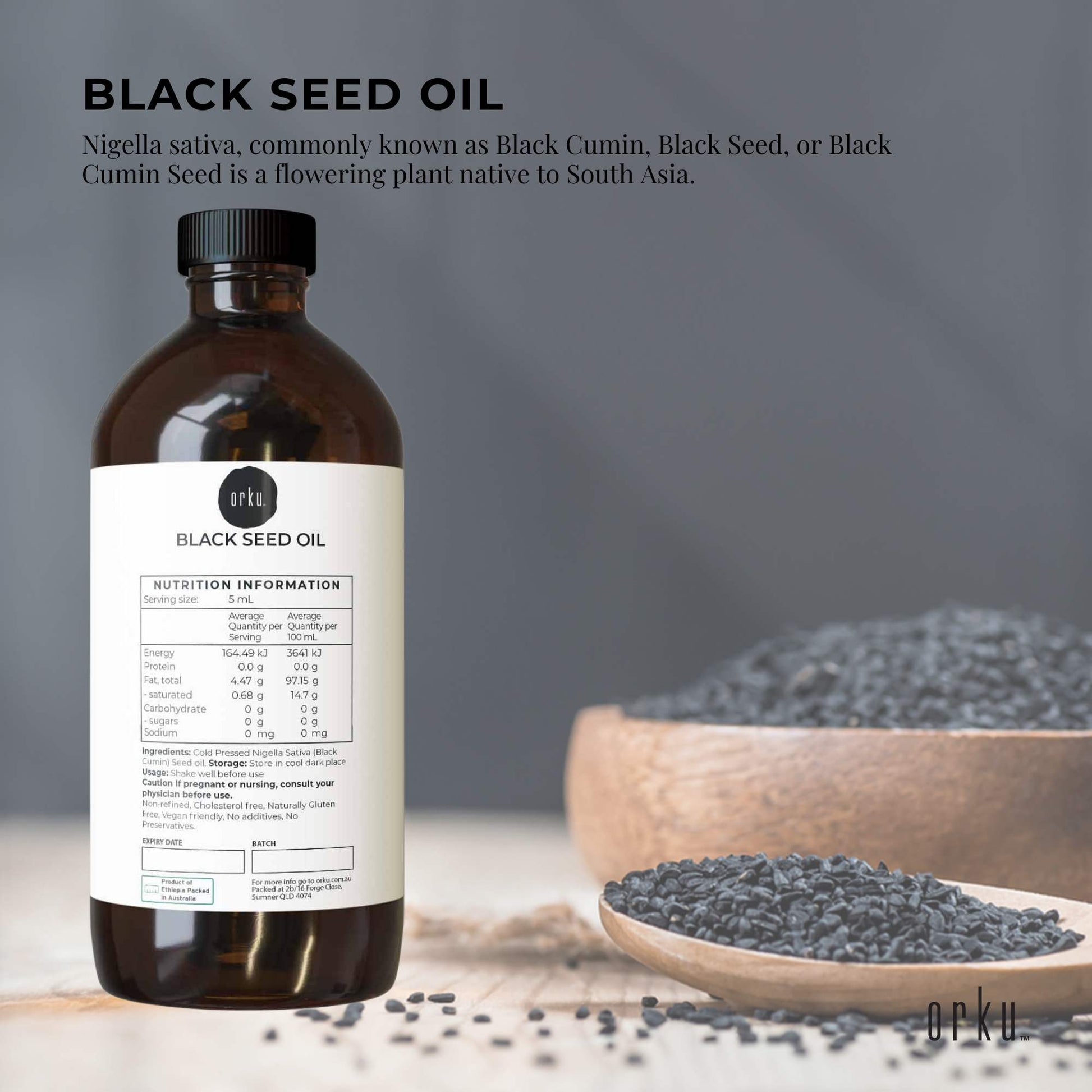 Orku 1L Black Seed Oil Pure Cold Pressed 100% Ethiopian Nigella Sativa Cumin