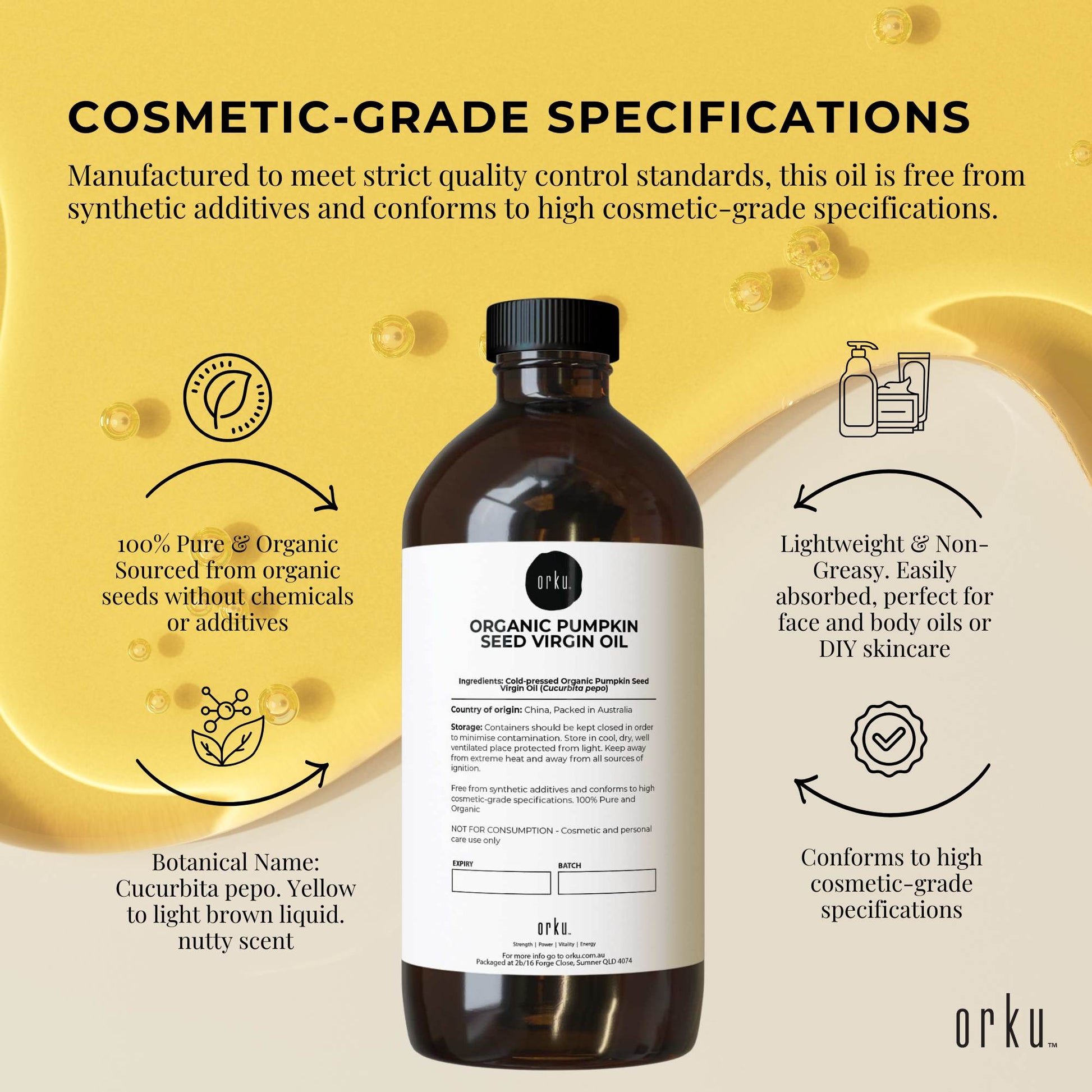 Orku 1L Organic Pumpkin Seed Virgin Oil Cold Pressed Cosmetic Grade