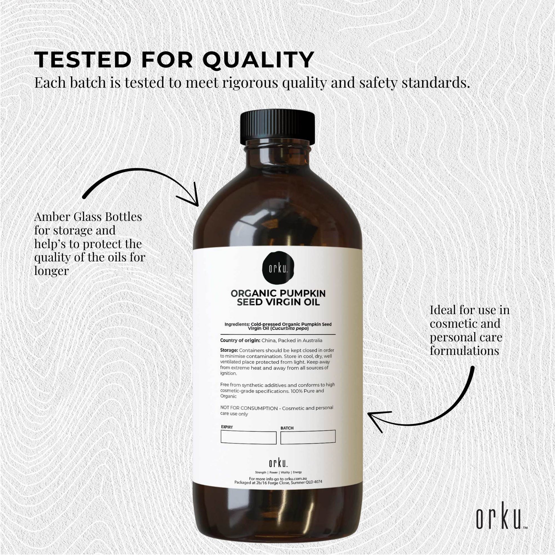 Orku 1L Organic Pumpkin Seed Virgin Oil Cold Pressed Cosmetic Grade