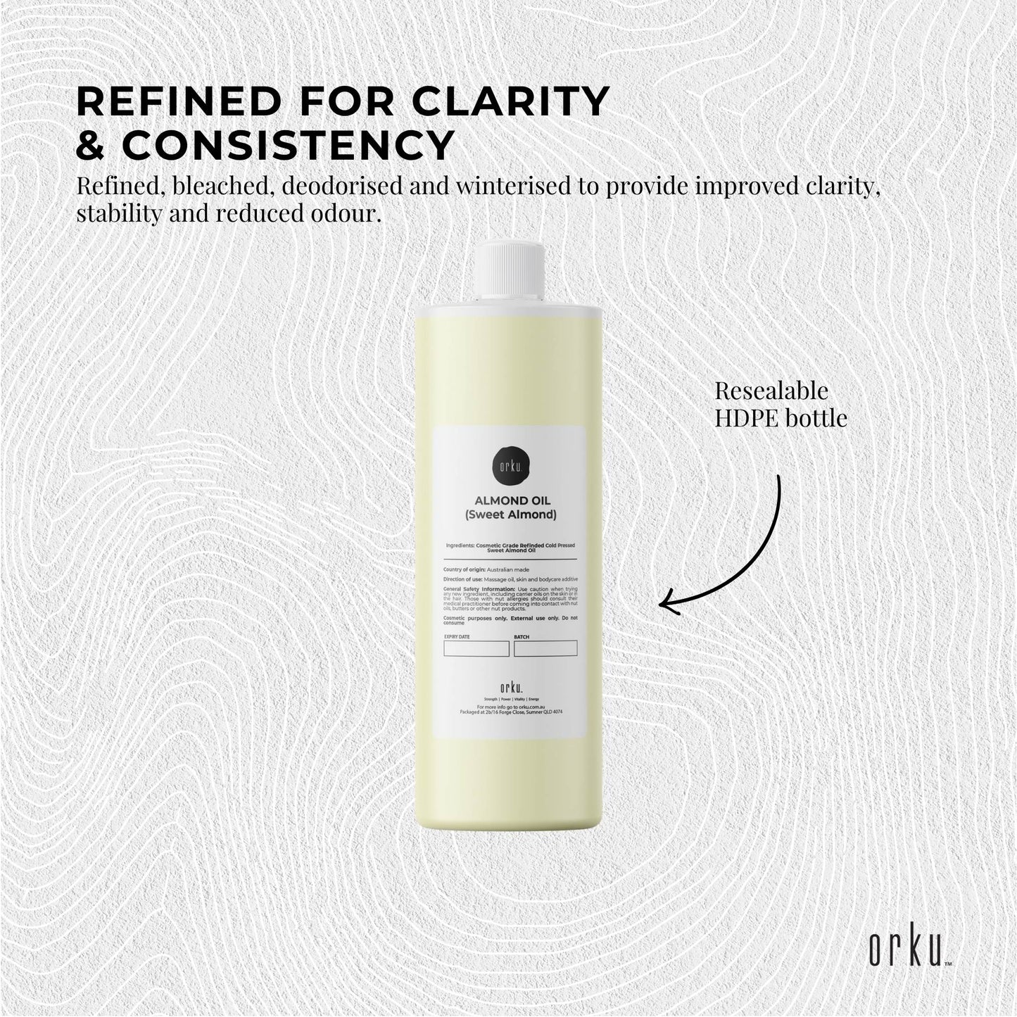 Orku 1L Sweet Almond Oil 100% Pure Refined Cosmetic Carrier Skin Hair