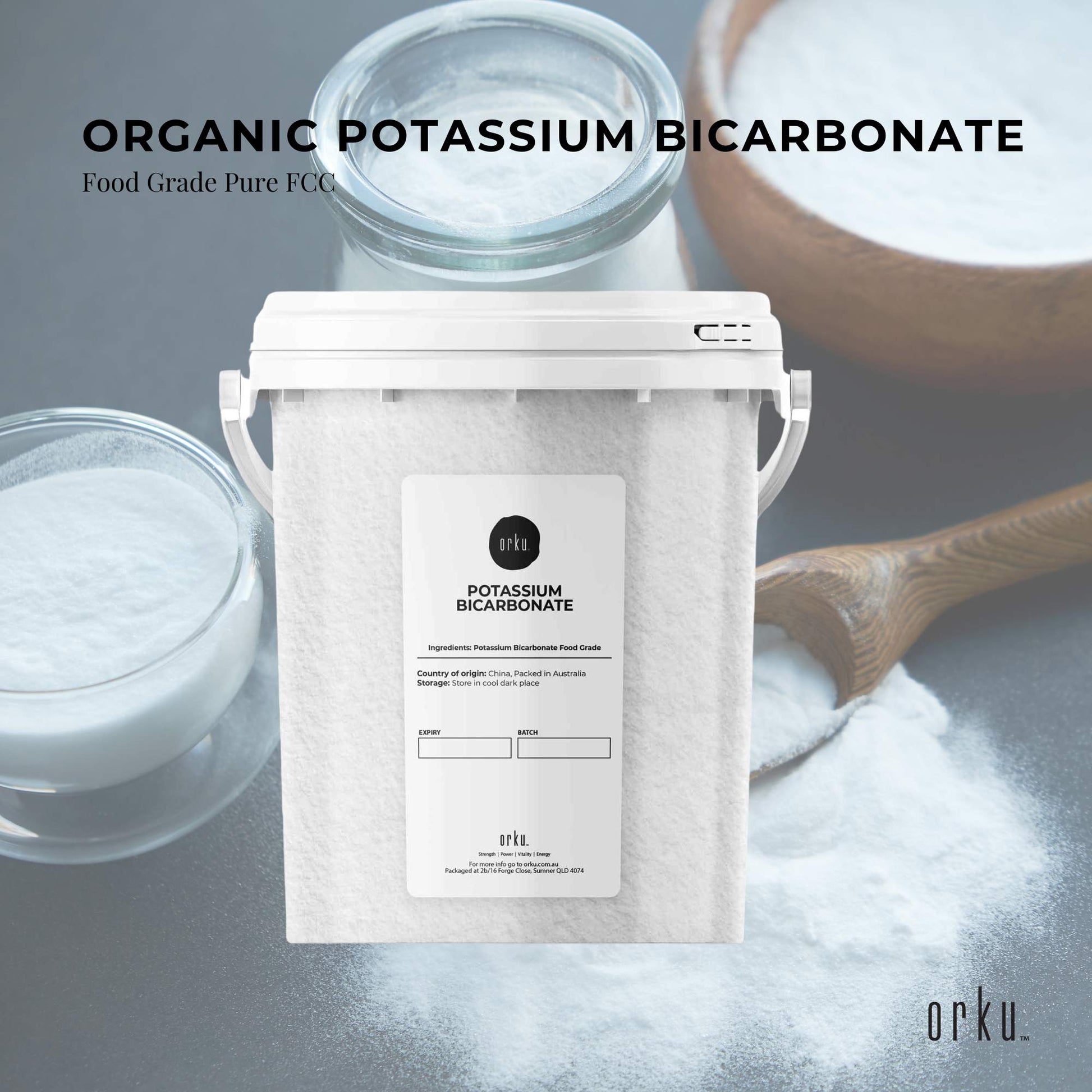 Orku 1.3Kg Potassium Bicarbonate Powder Tub Food Grade FCC for Brewing Baking