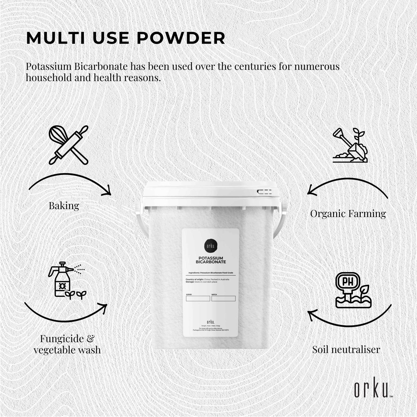 Orku 1.3Kg Potassium Bicarbonate Powder Tub Food Grade FCC for Brewing Baking