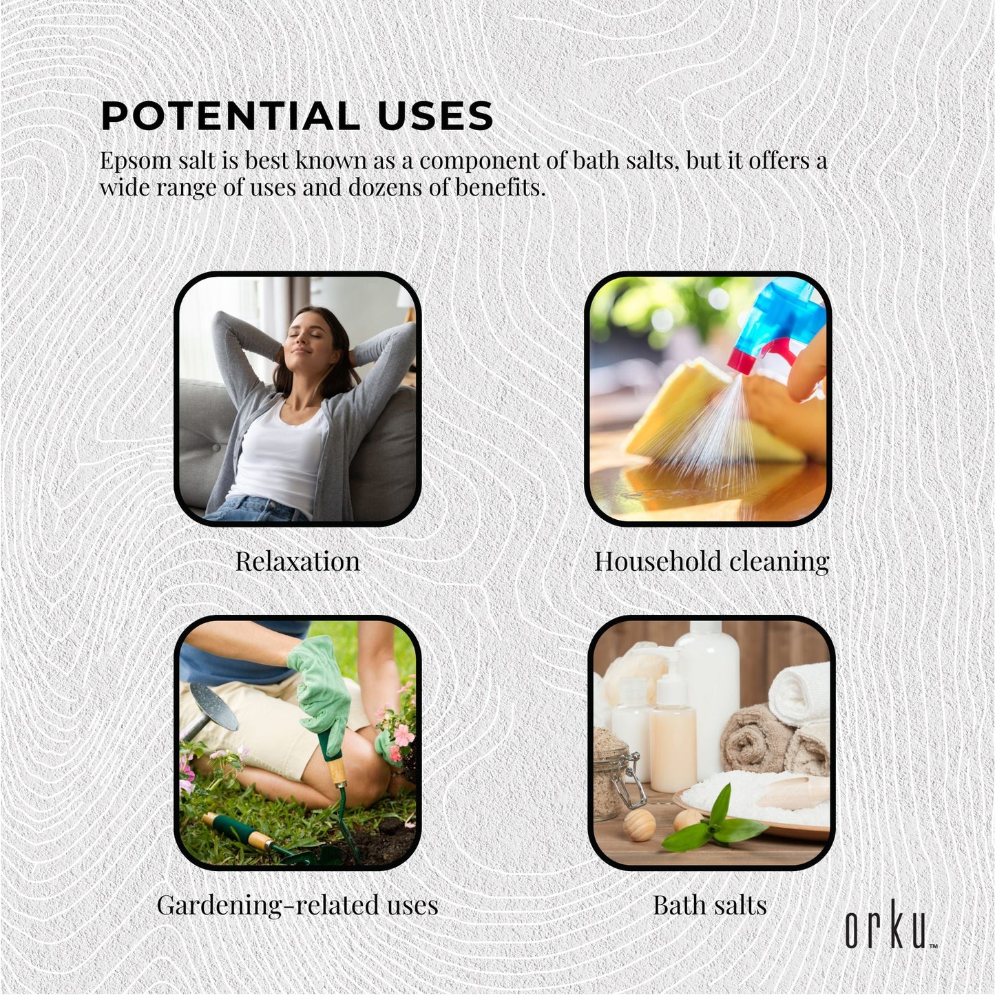 Orku 1.3Kg USP Epsom Salt Tub Bulk Magnesium Sulphate Bath Garden Household Use