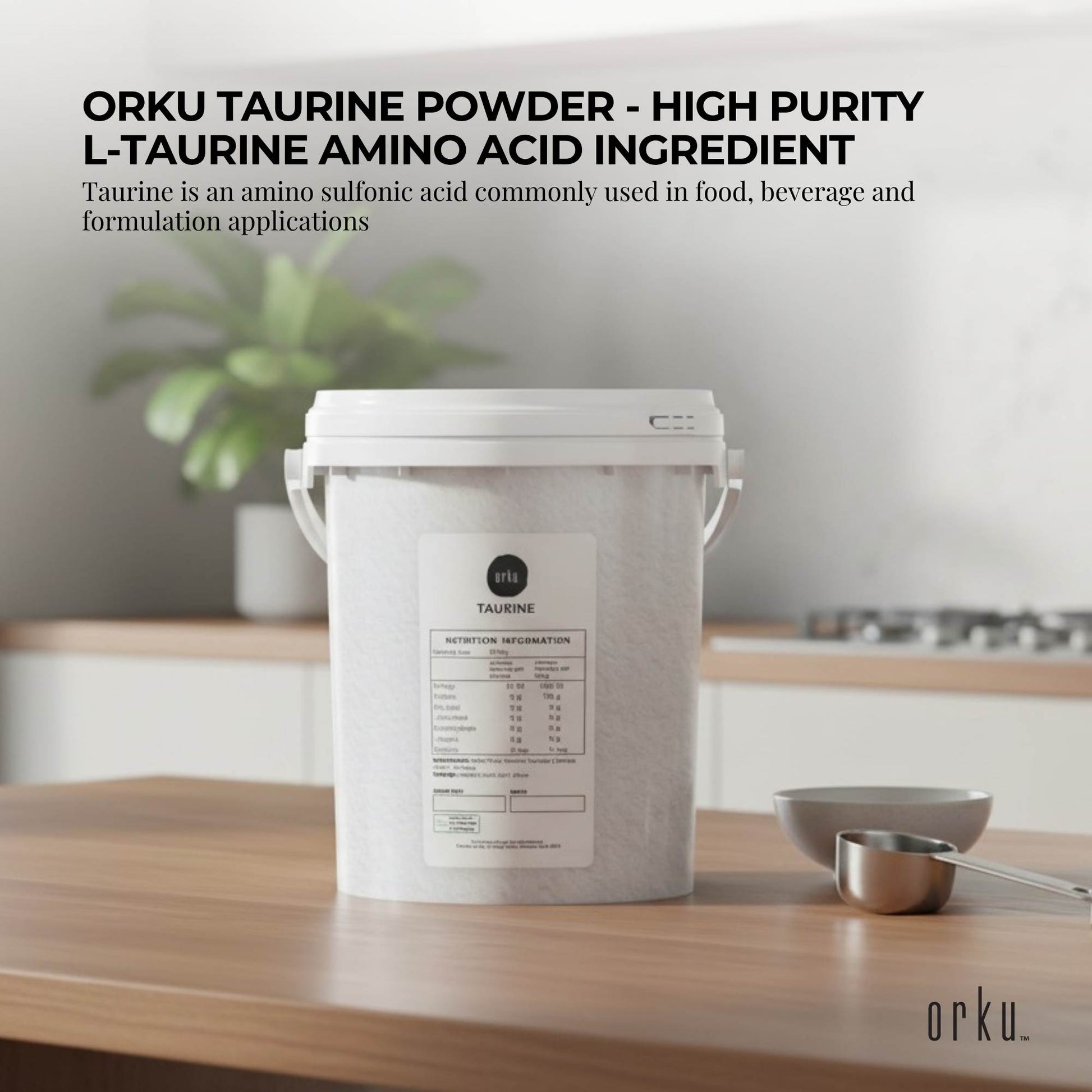 Orku 1.3kg Taurine Powder Tub - High Purity L-Taurine Amino Acid Ingredient