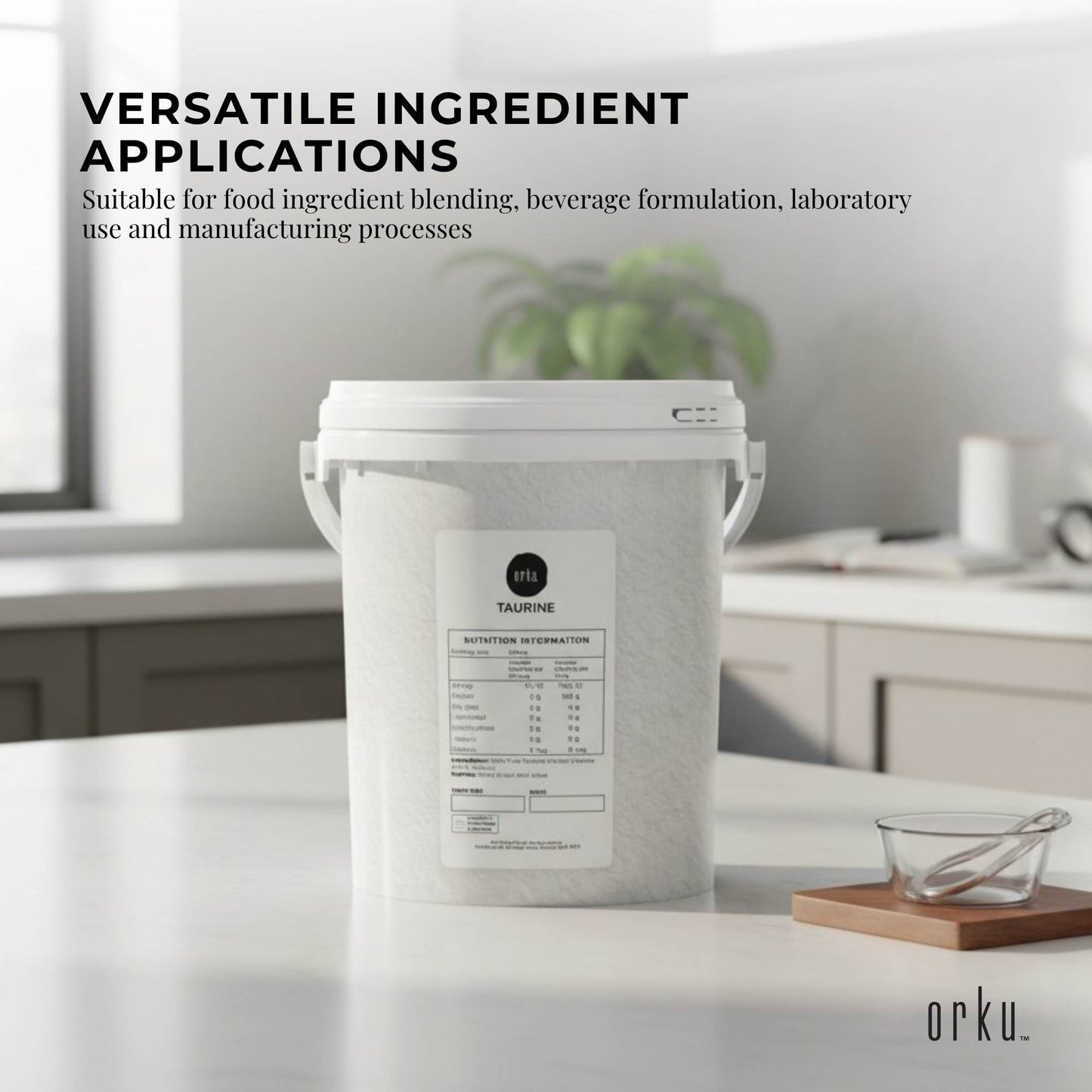 Orku 1.3kg Taurine Powder Tub - High Purity L-Taurine Amino Acid Ingredient