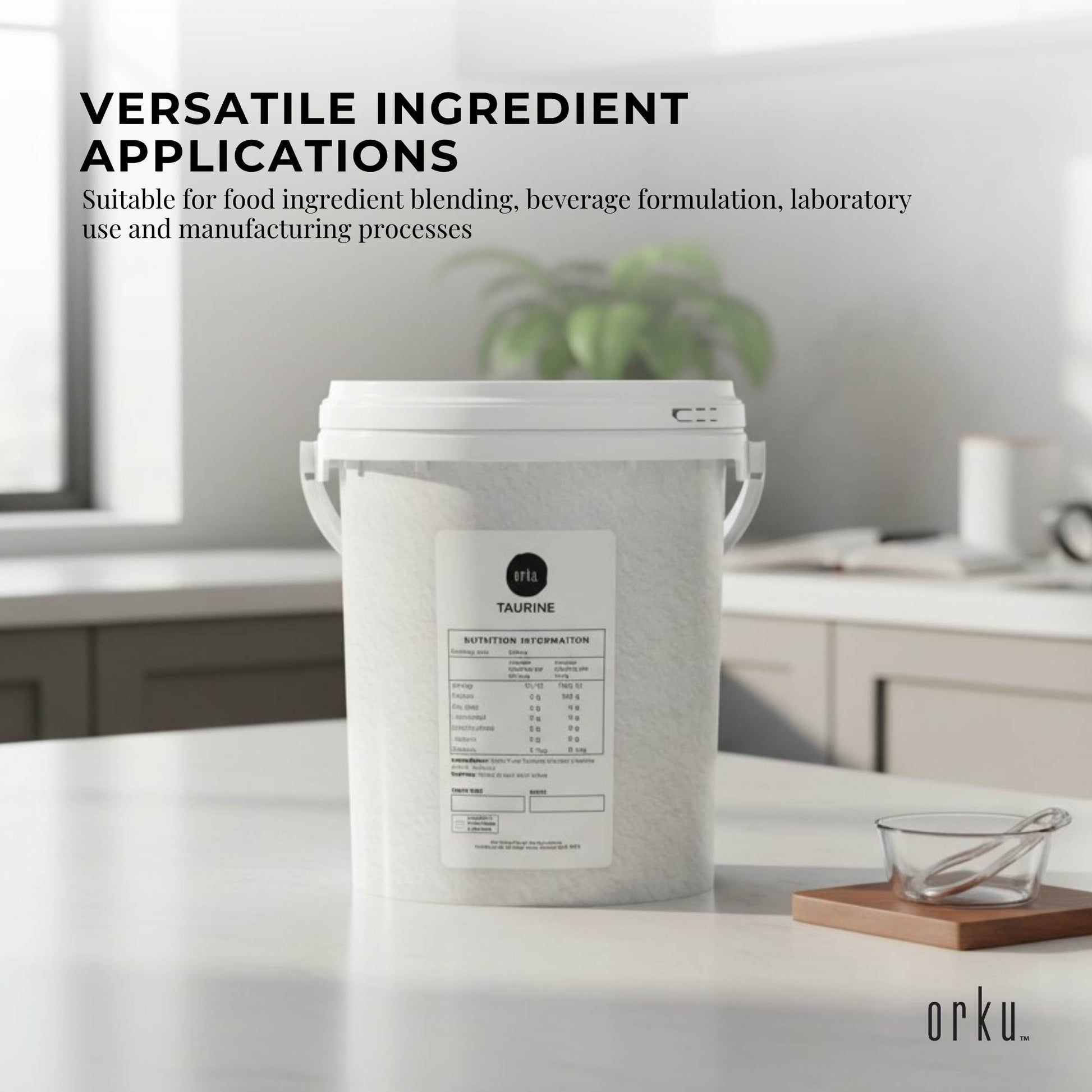 Orku 1.3kg Taurine Powder Tub - High Purity L-Taurine Amino Acid Ingredient