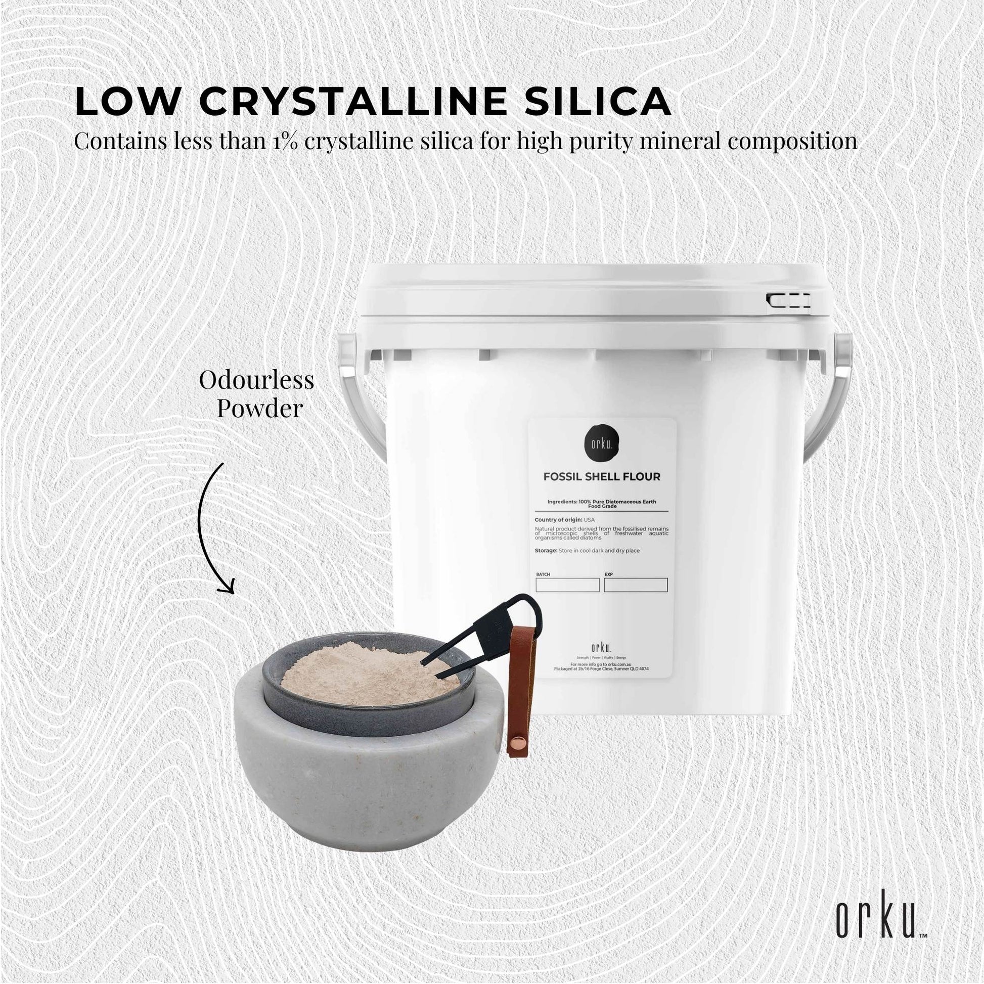 Orku 1.4Kg Fine Diatomaceous Earth Tub - Food Grade Fossil Shell Flour Powder